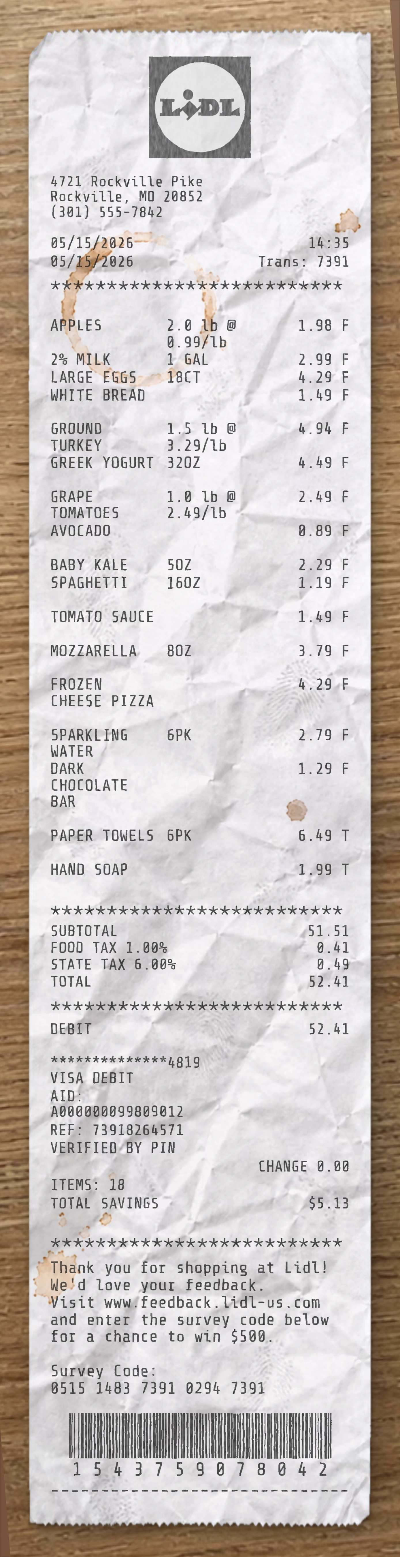 LIDL sample receipt preview