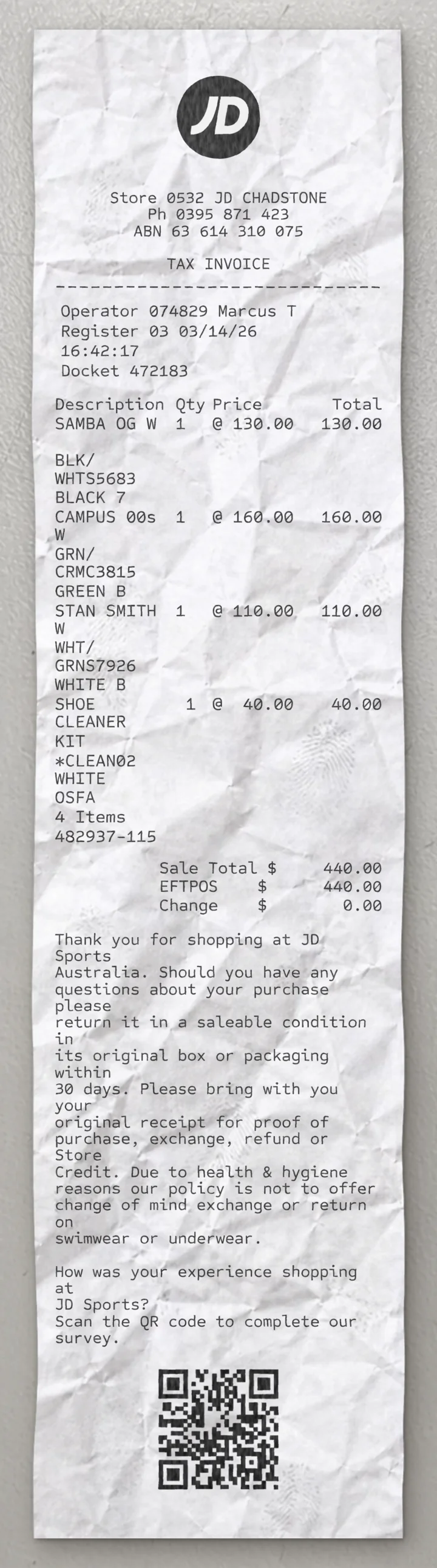 JD Sports sample receipt preview