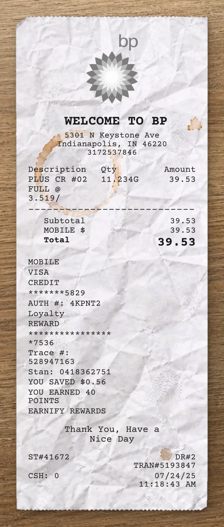 BP sample receipt preview