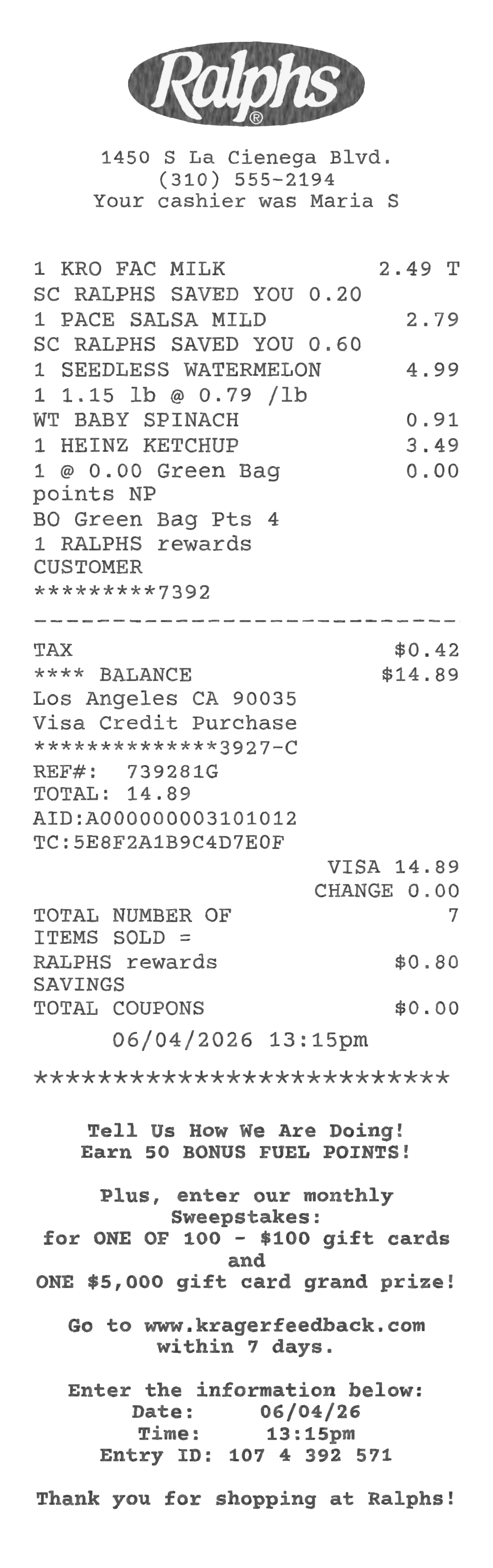 Ralphs receipt template preview
