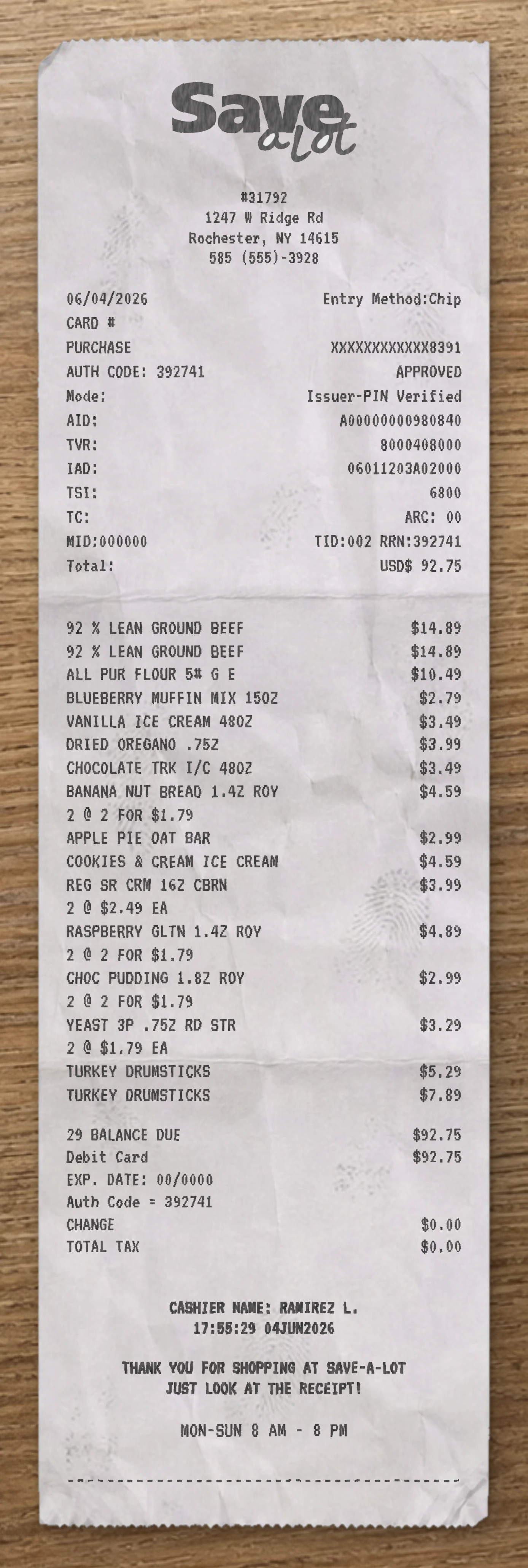 Save A Lot receipt template preview