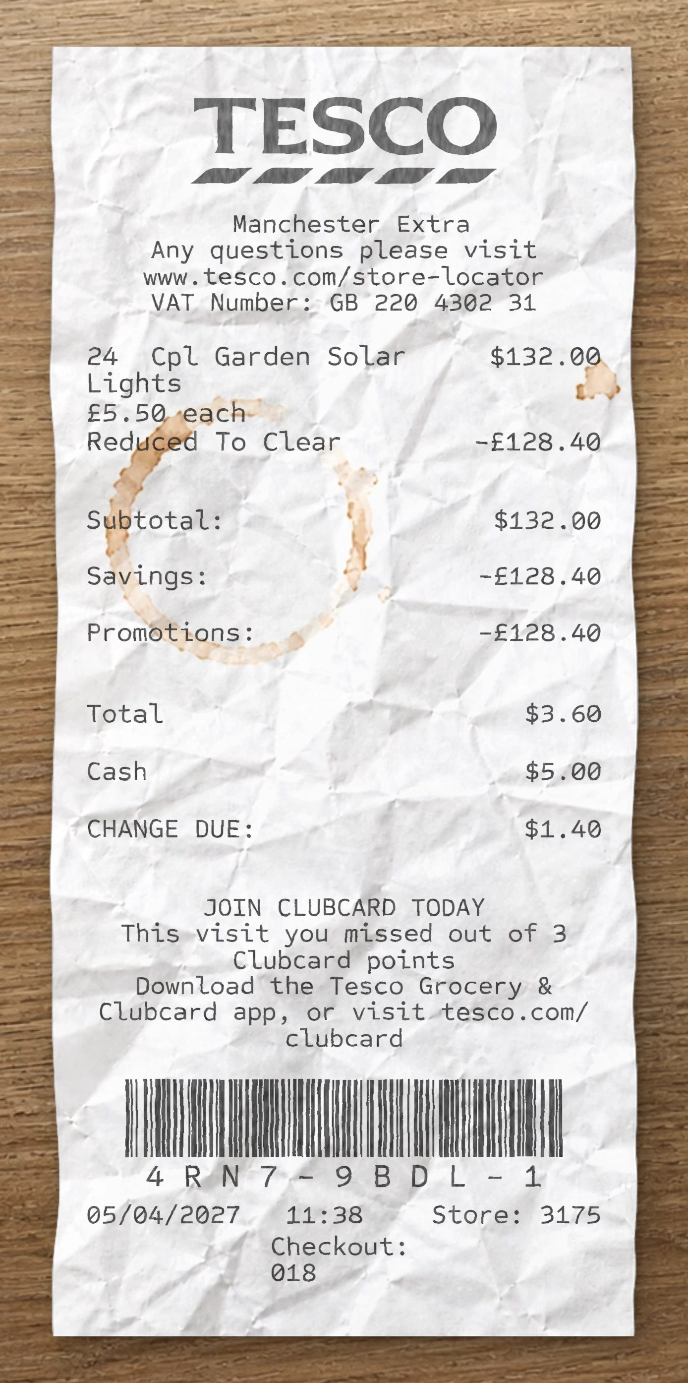 Tesco sample receipt preview