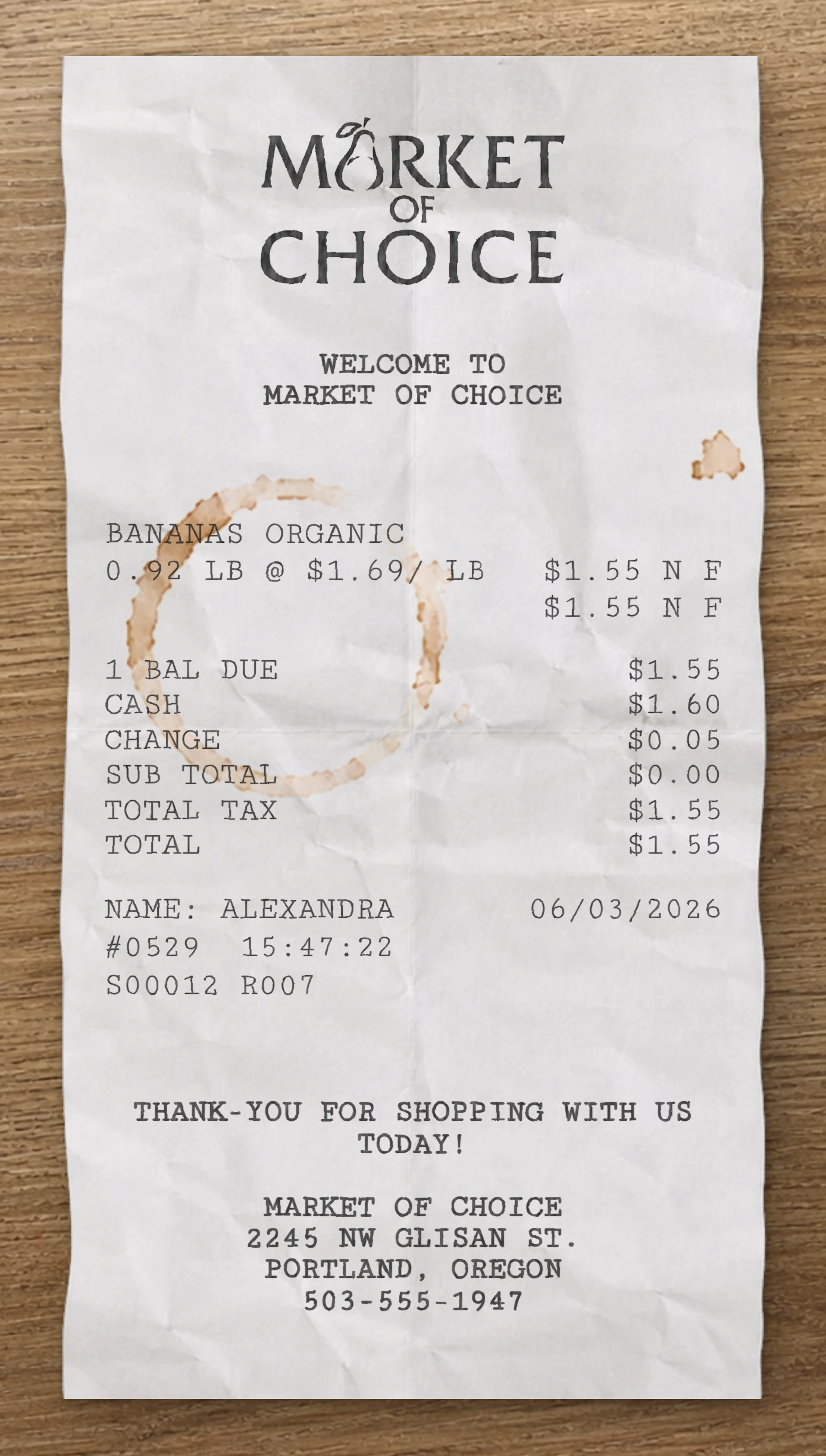 PC Market of Choice receipt template preview