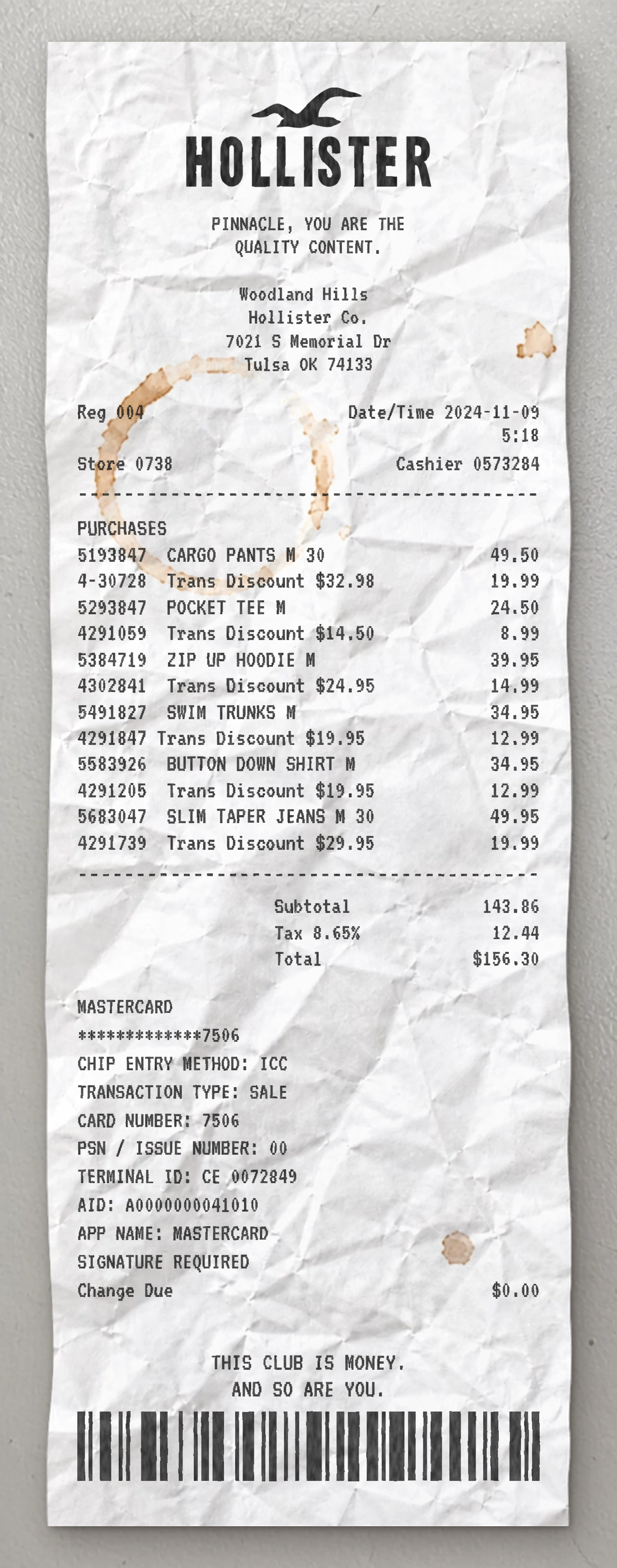 Hollister sample receipt preview