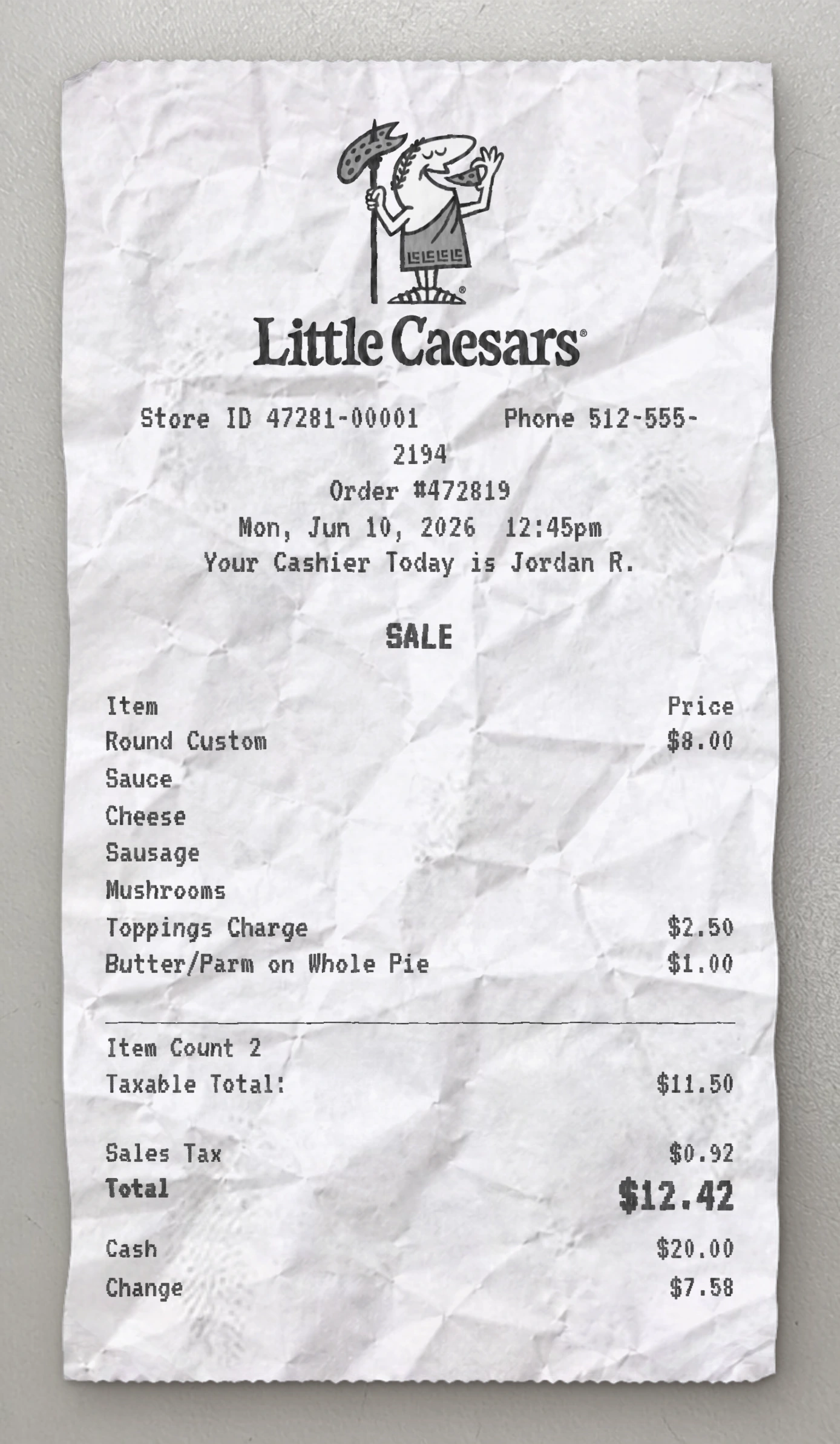 Vista previa del recibo Little Caesars