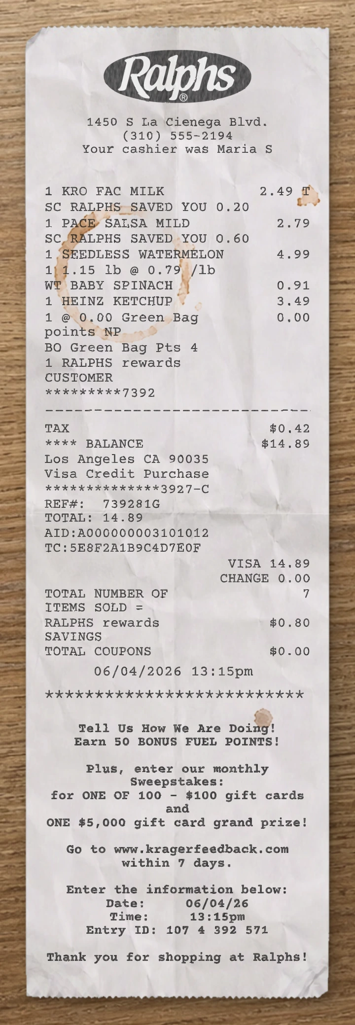 Ralphs receipt preview