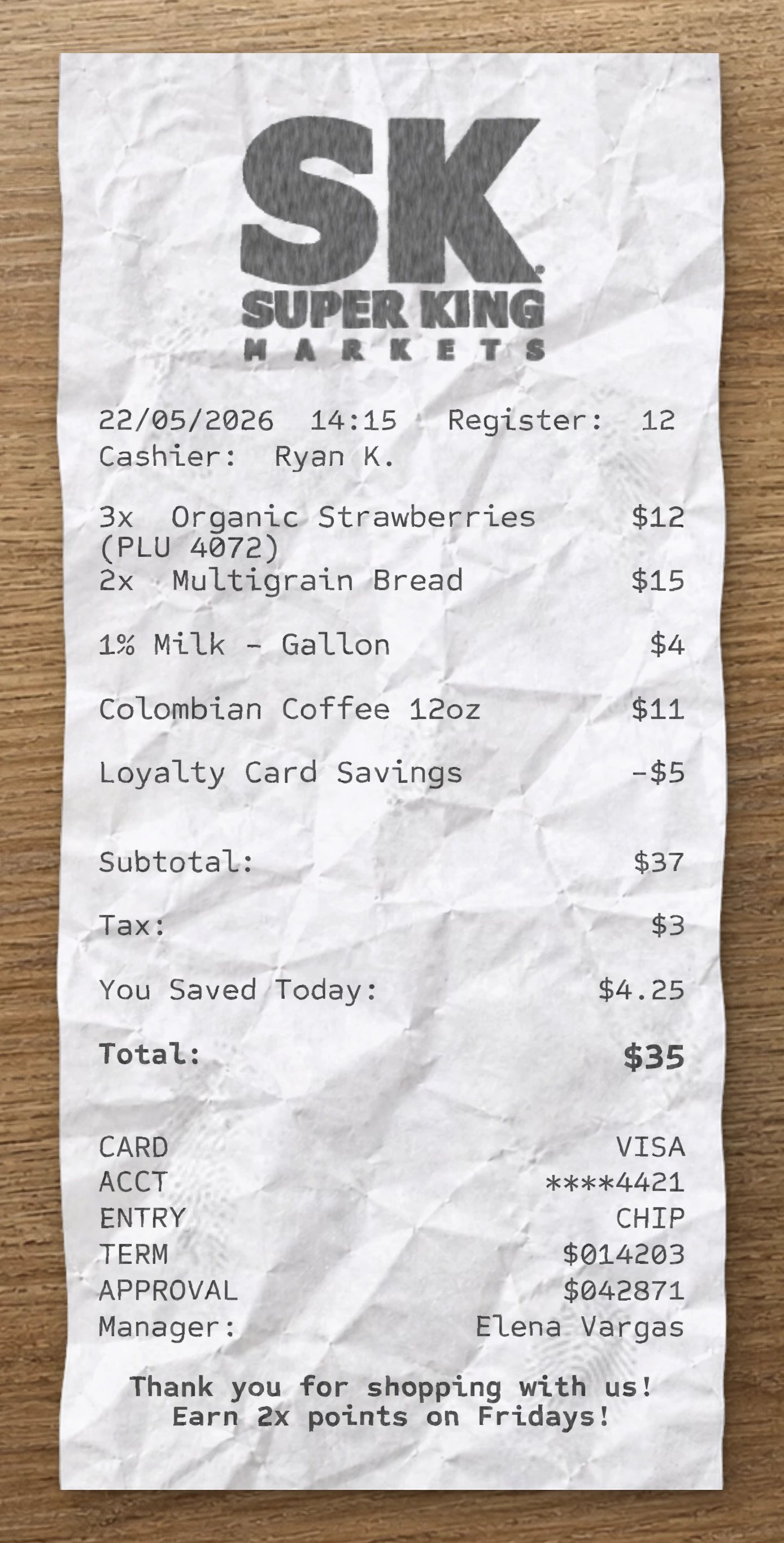 Super King Markets sample receipt preview