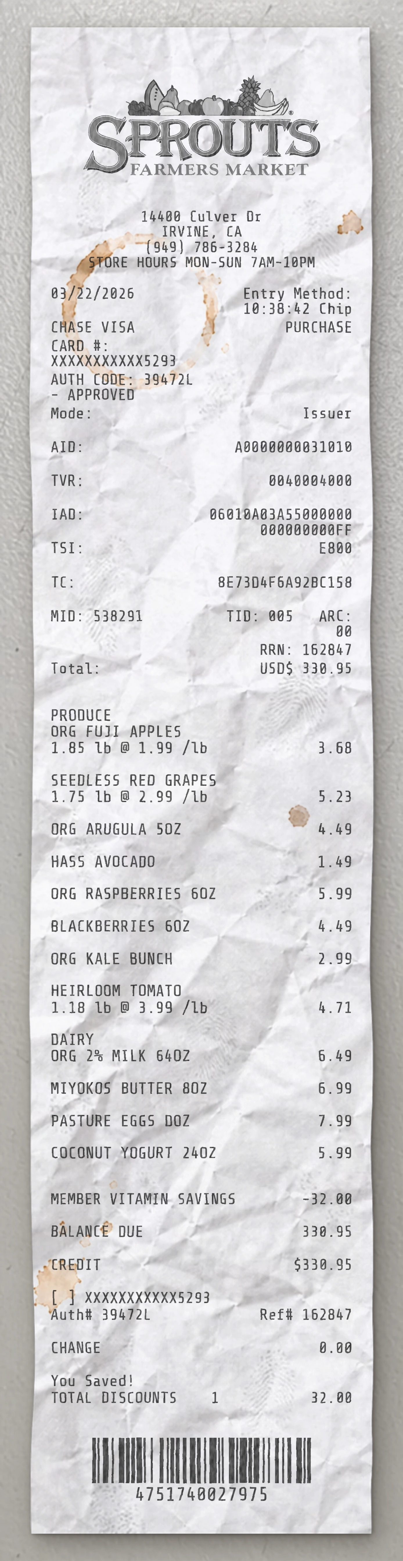 Sprouts Farmers Market sample receipt preview
