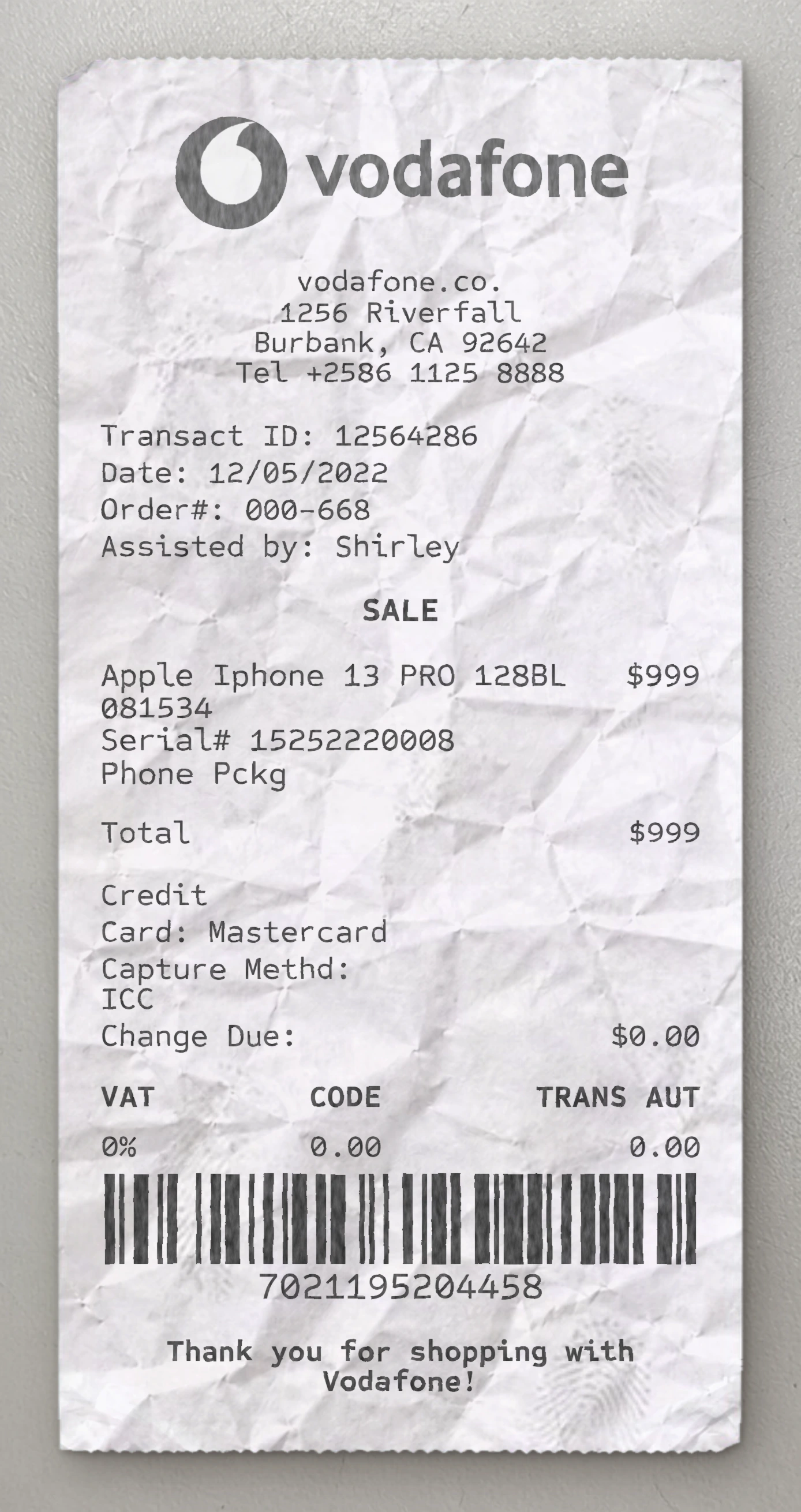 Vodafone receipt preview