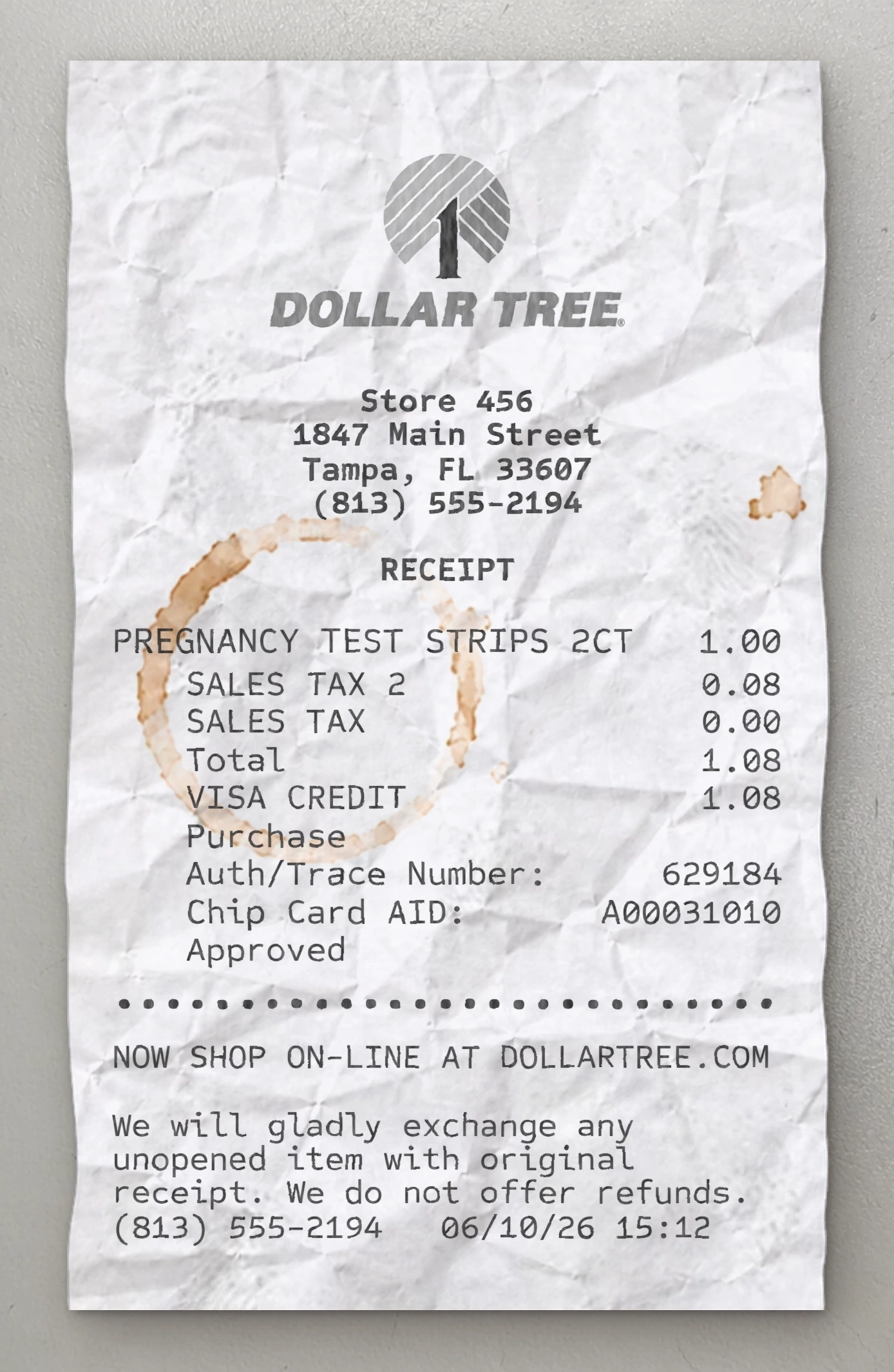 Vista previa del recibo Dollar Tree