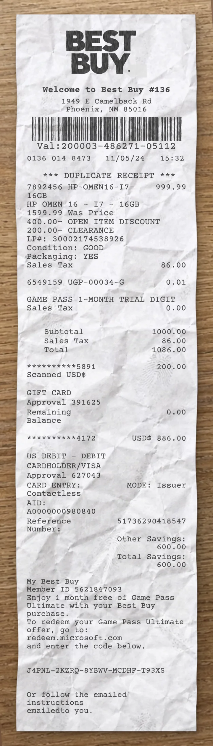 Best Buy sample receipt preview