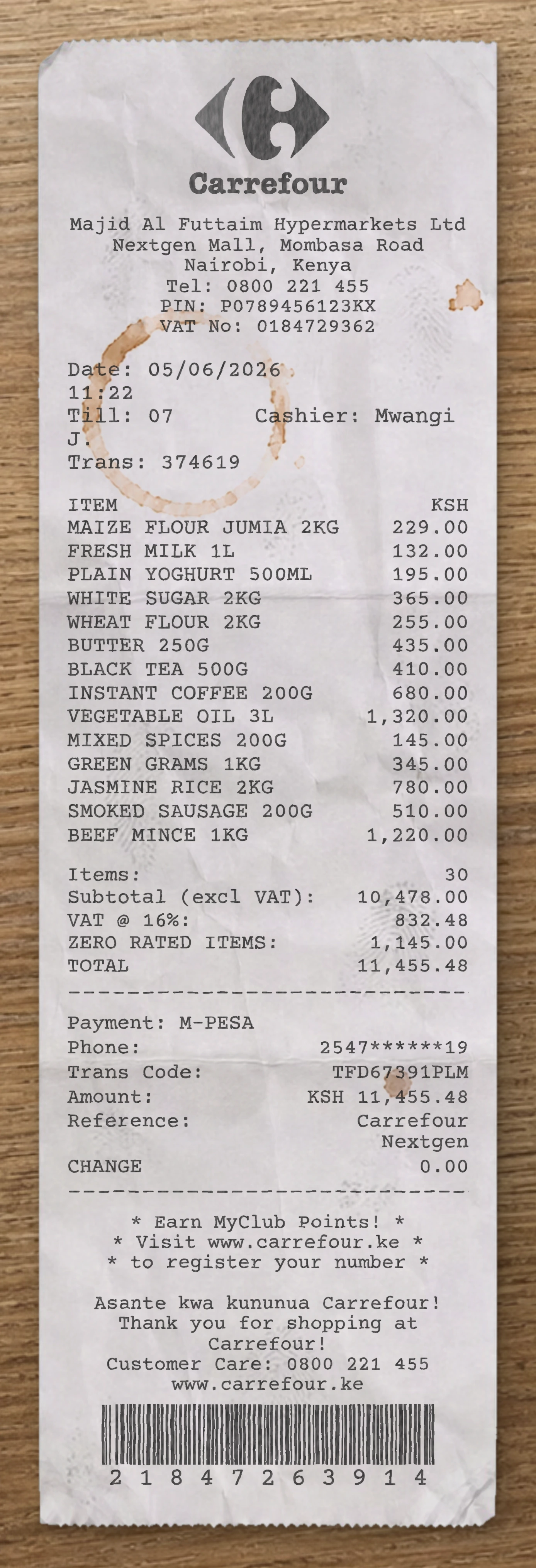 Carrefour receipt template preview