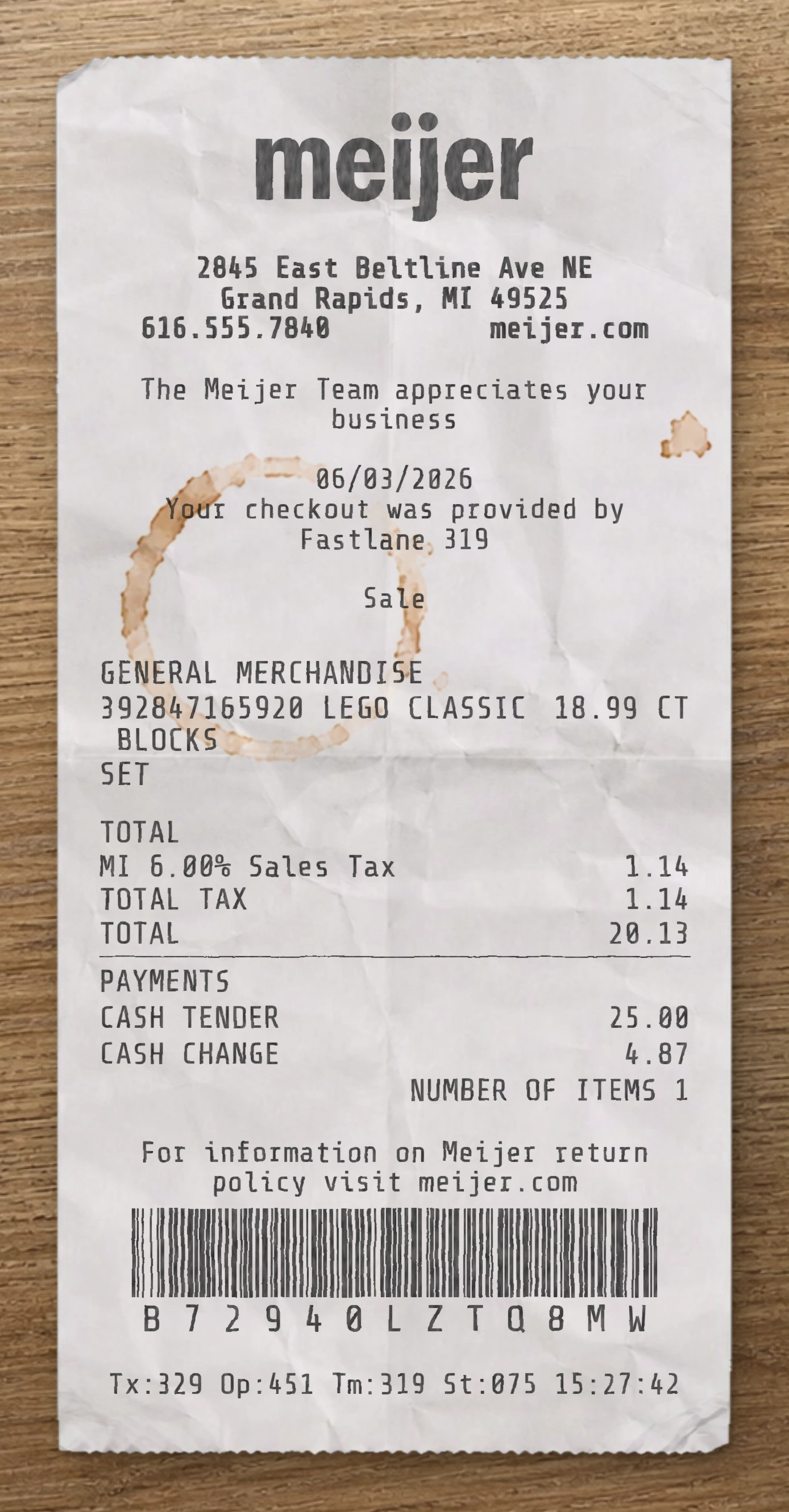 Meijer receipt template preview