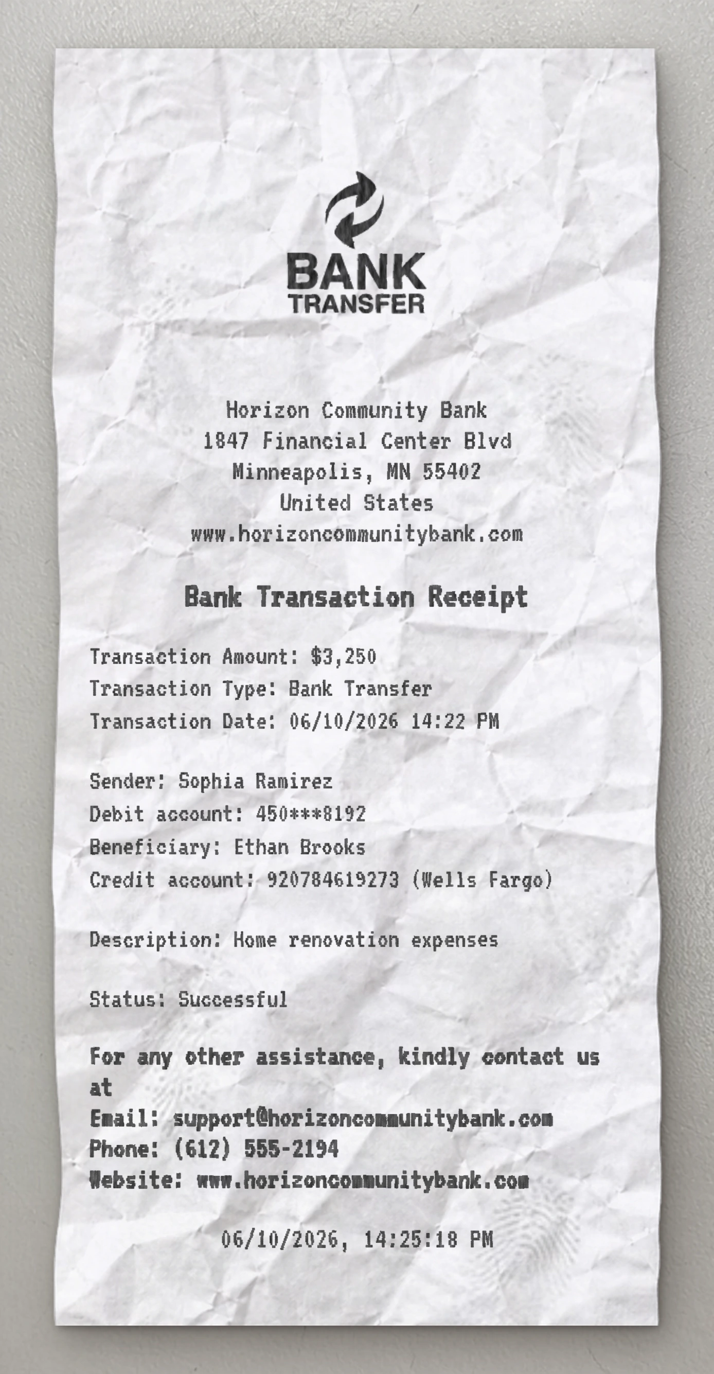 Vista previa del recibo Transacción Bancaria