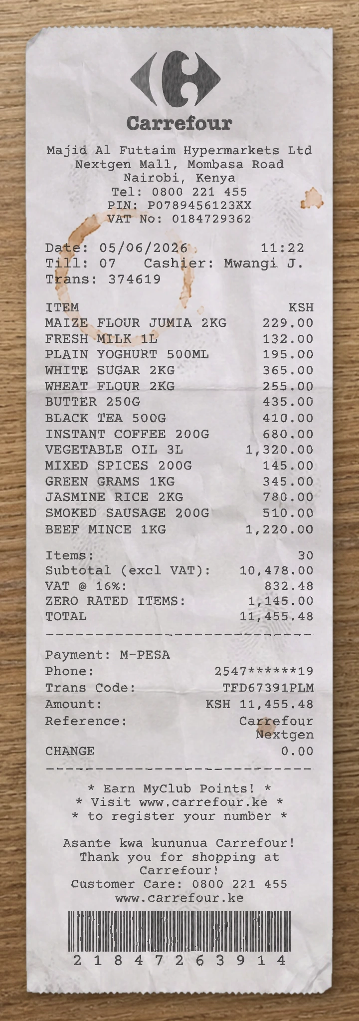 Carrefour receipt preview