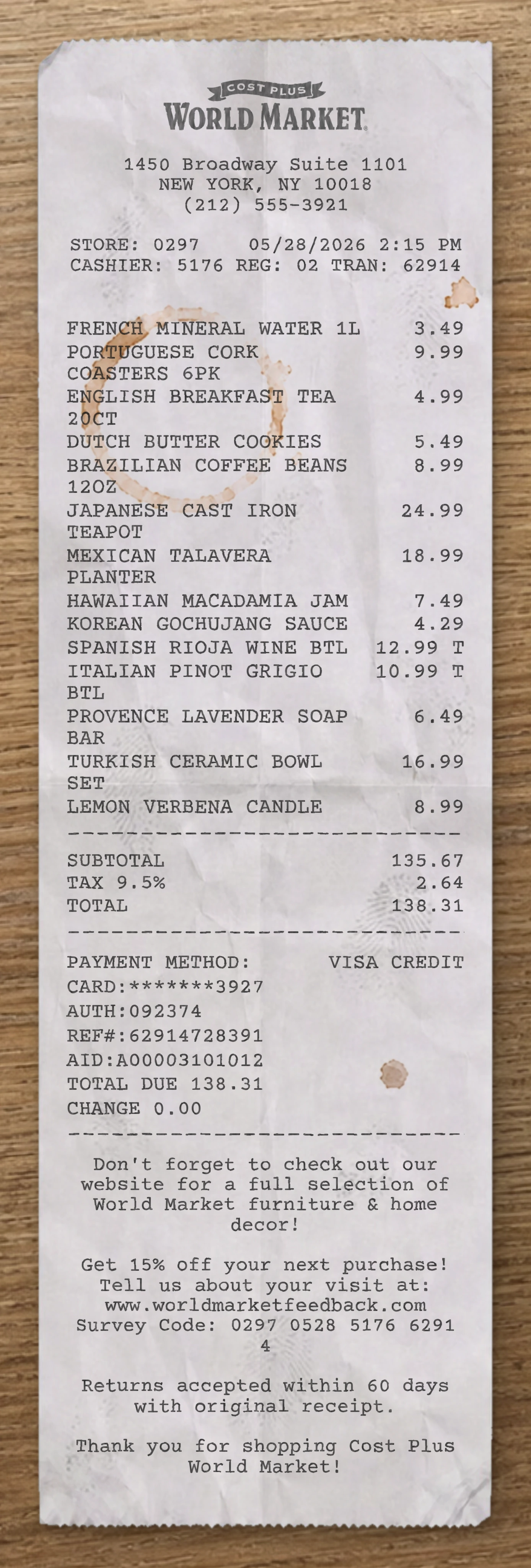 World Market receipt preview