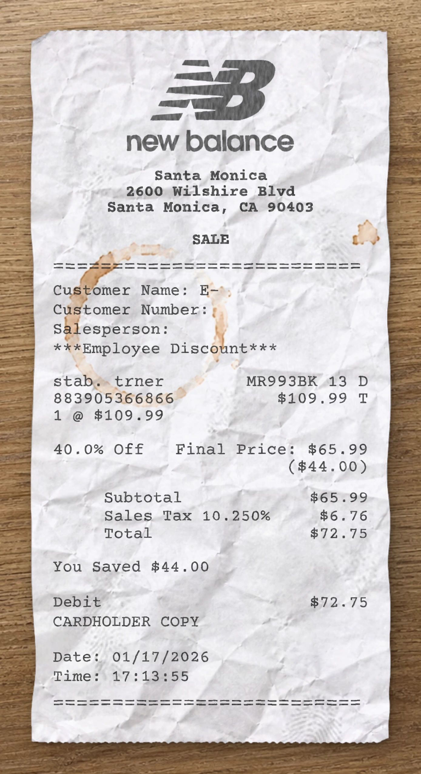 New Balance receipt preview