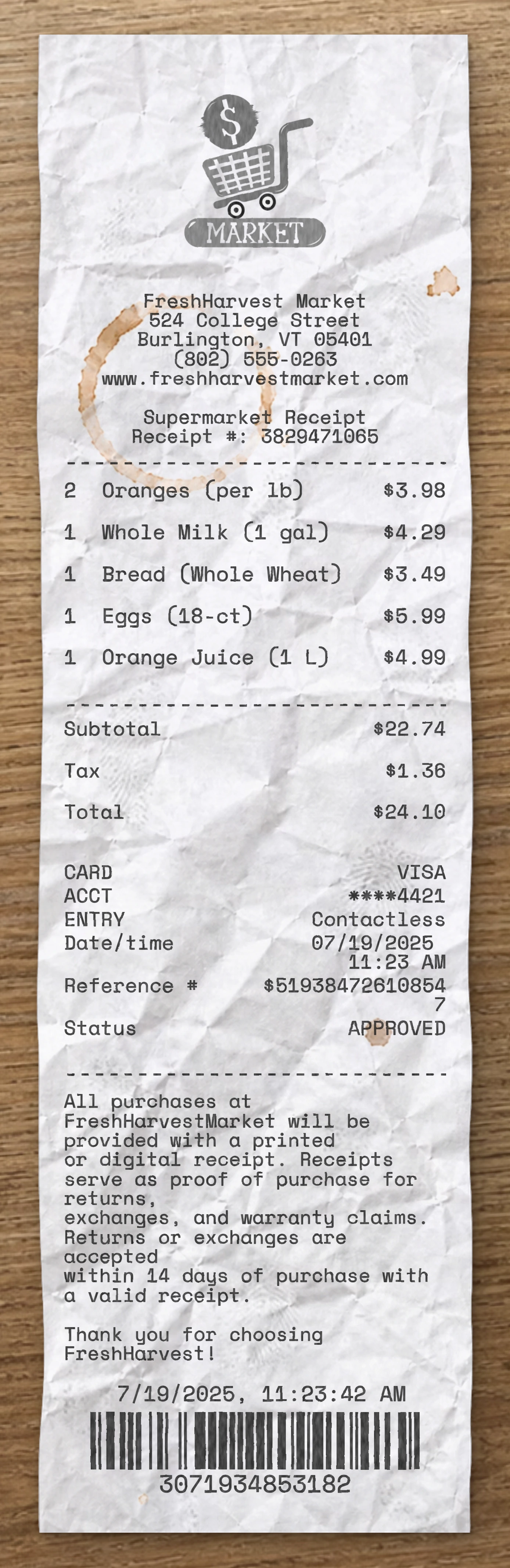 Supermarket sample receipt preview