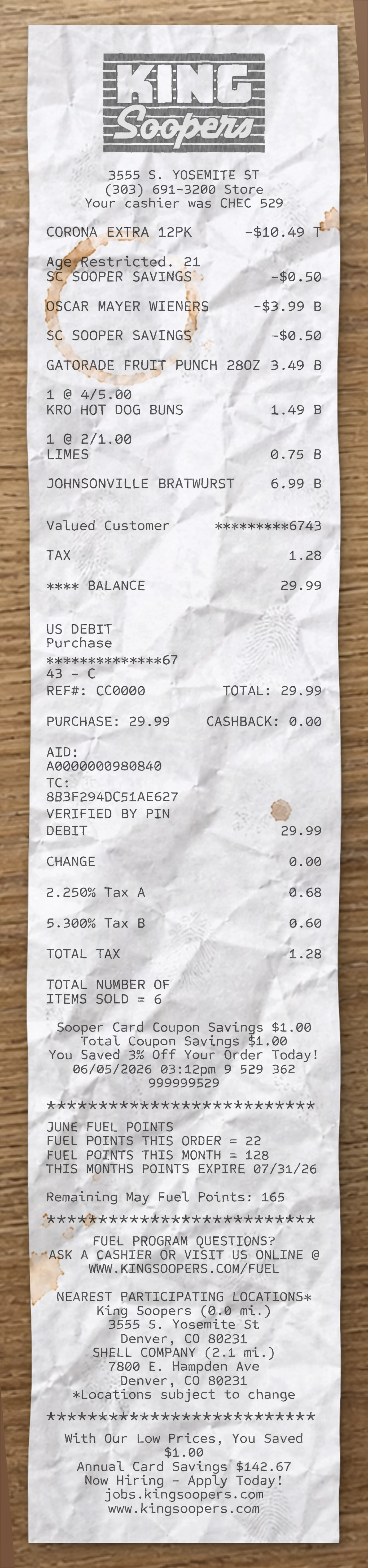 King Soopers sample receipt preview