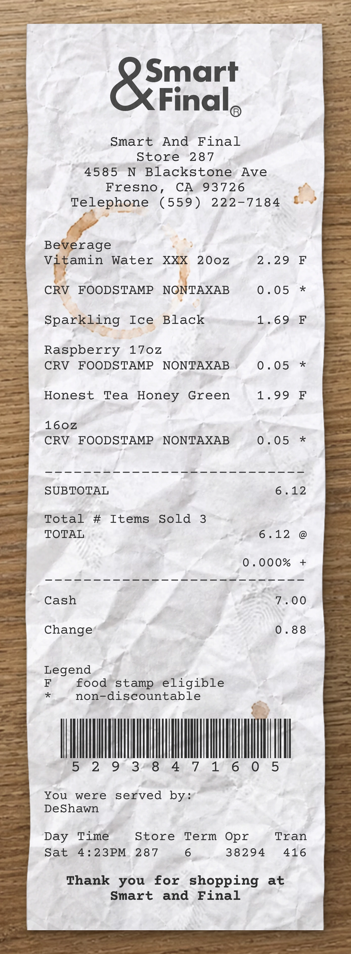Smart and Final sample receipt preview