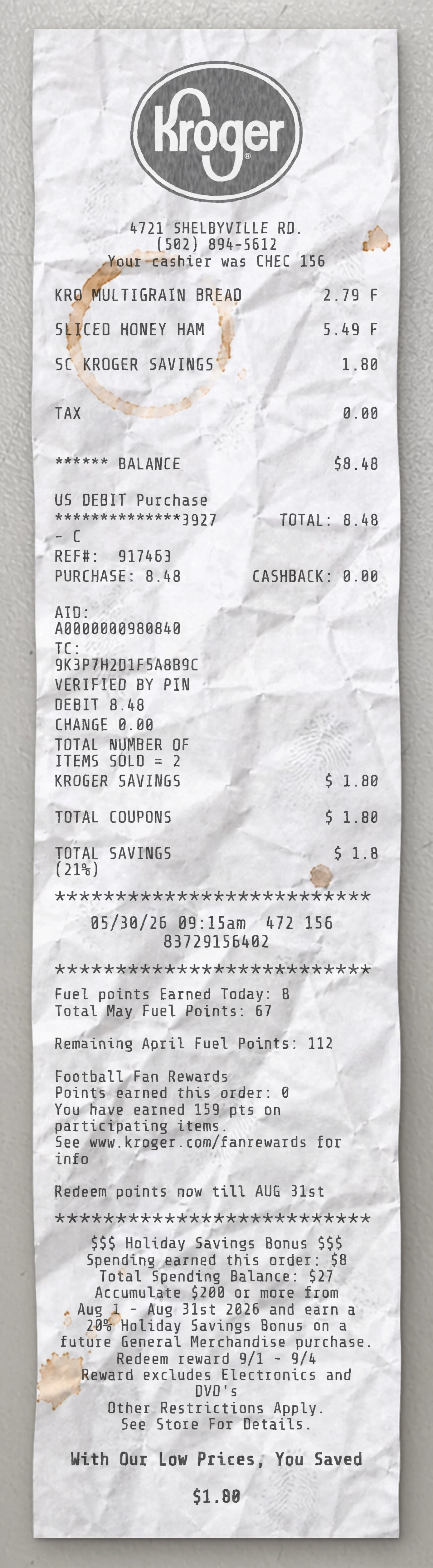Kroger sample receipt preview