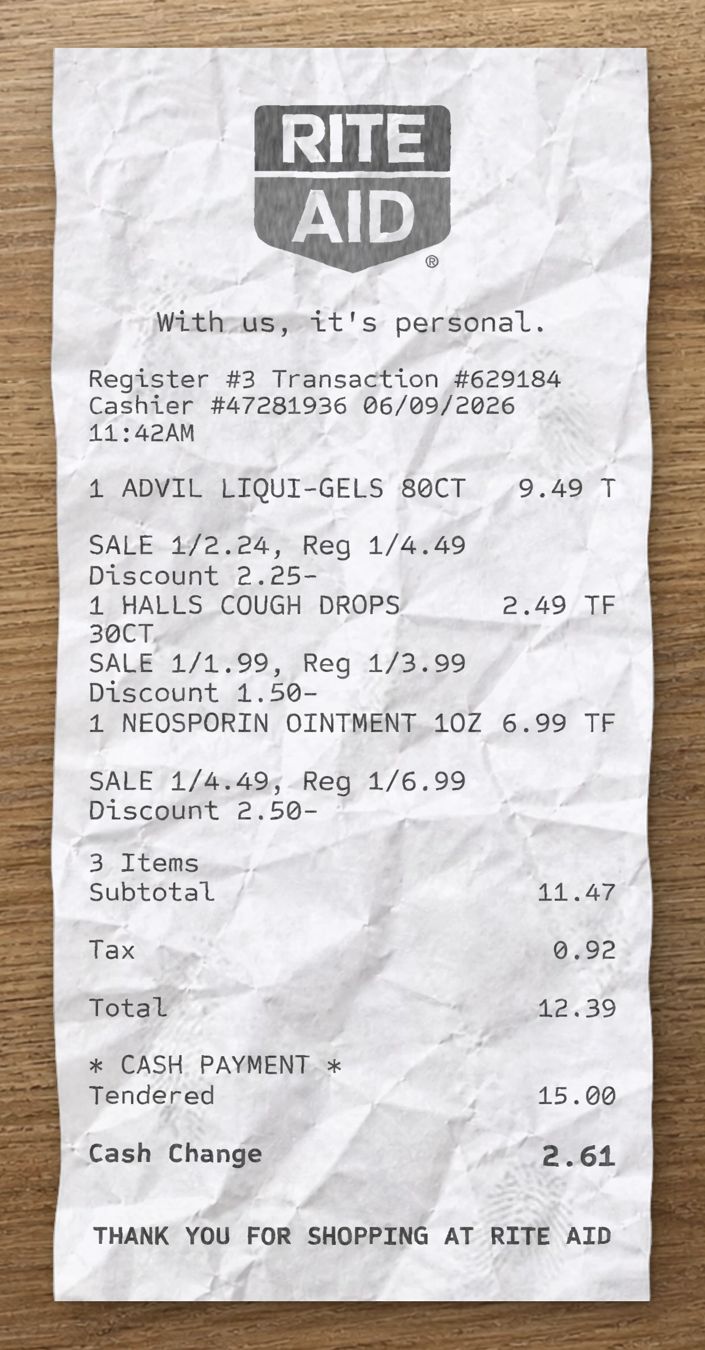 Anteprima dello scontrino Rite Aid Pharmacy