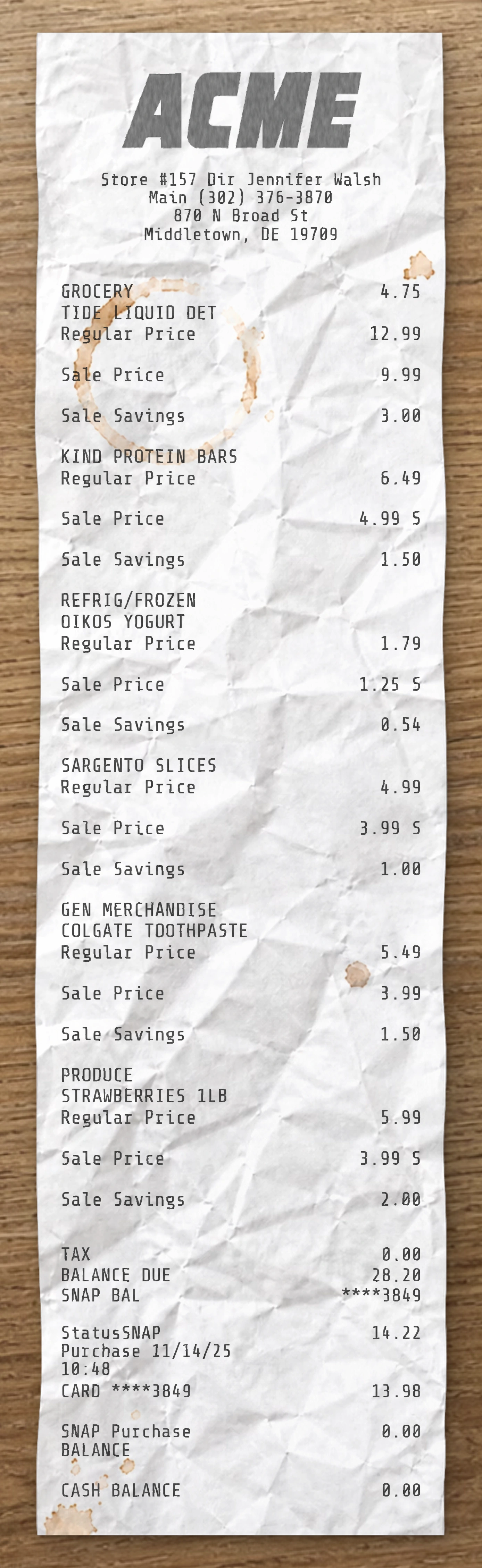 ACME Grocery sample receipt preview