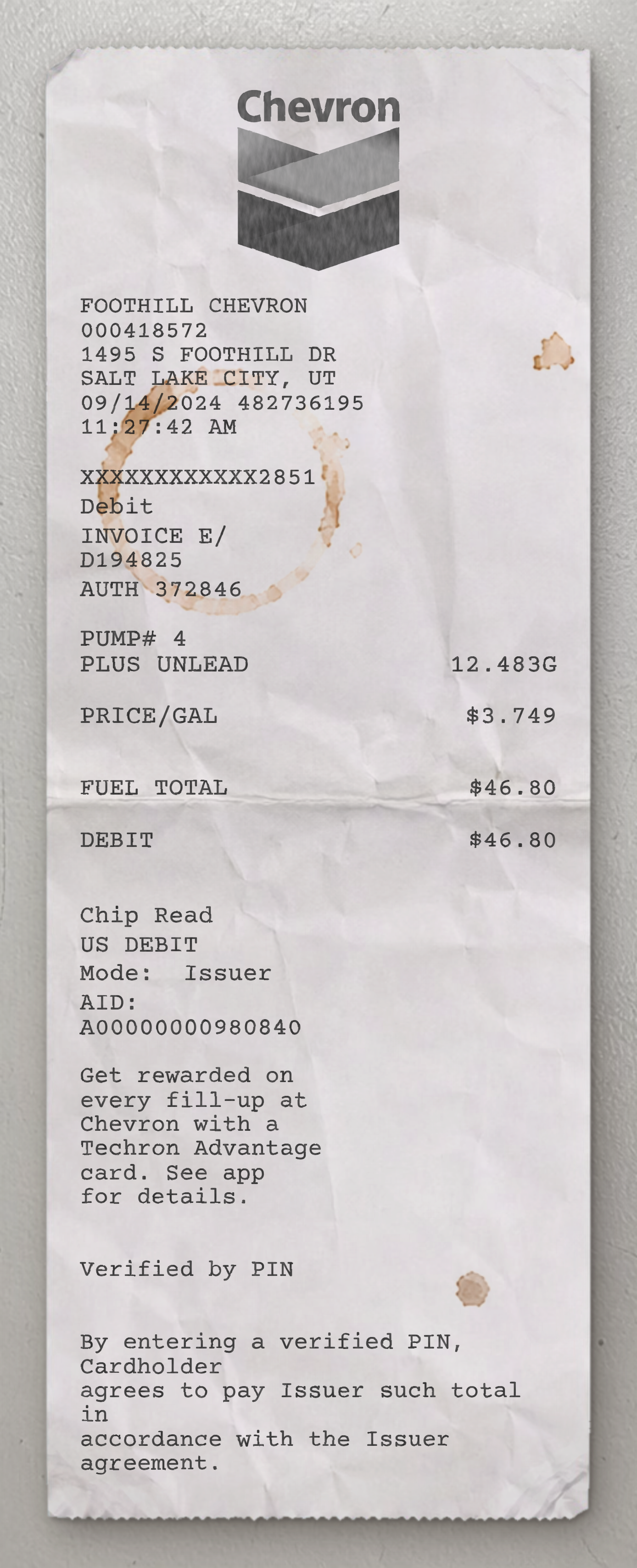 Chevron sample receipt preview