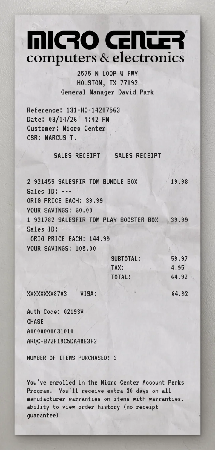 Micro Center sample receipt preview