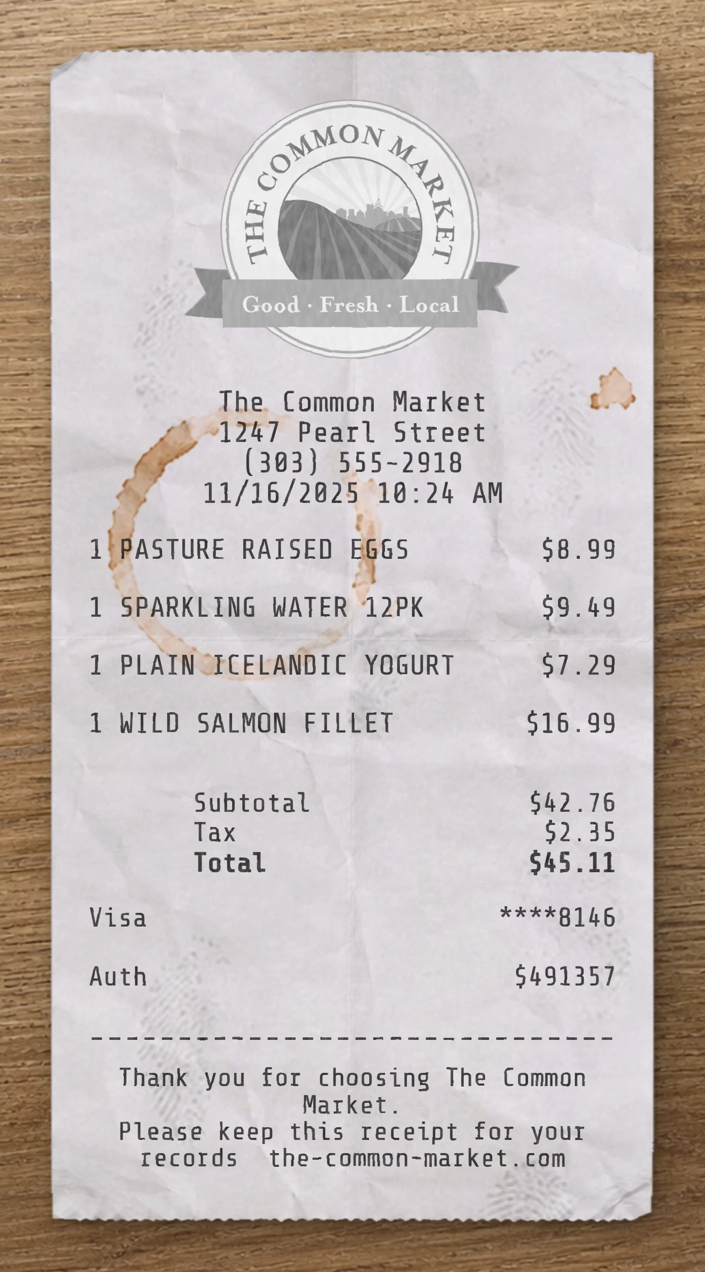 The Common Market sample receipt preview