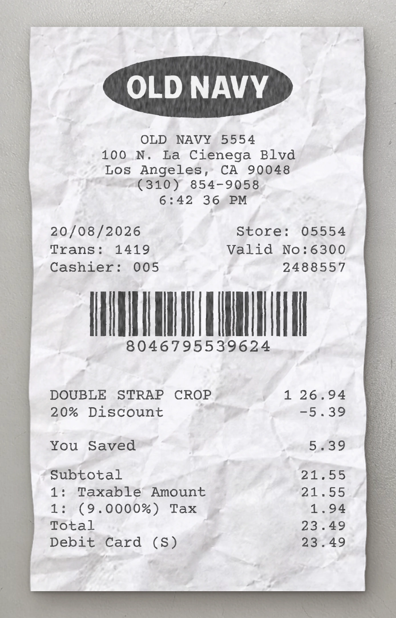 Old Navy receipt preview