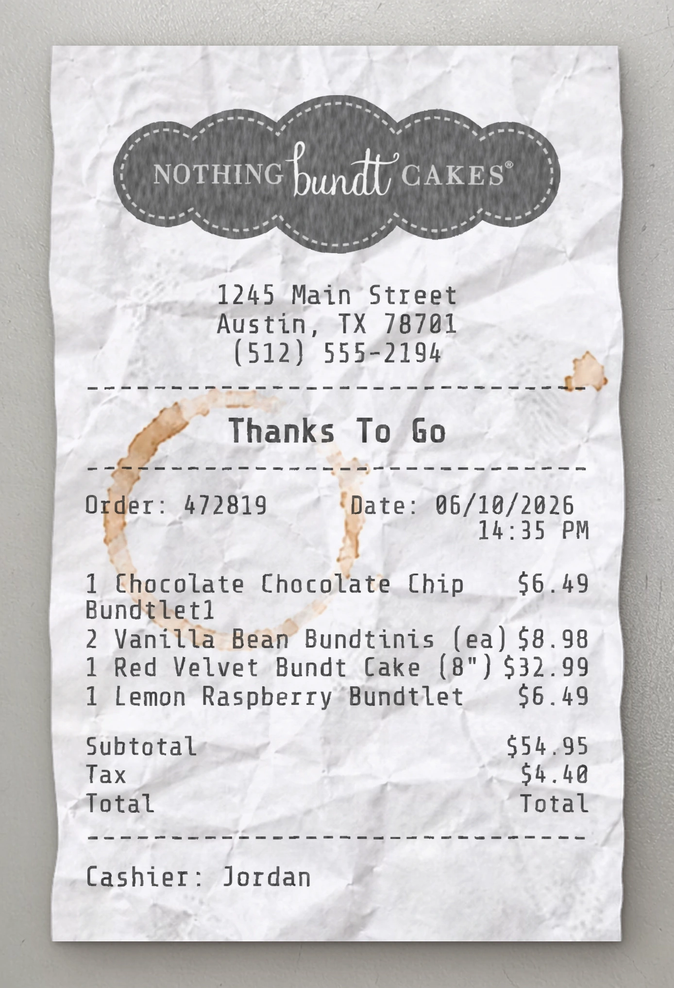 Vista previa del recibo Nothing Bundt Cakes