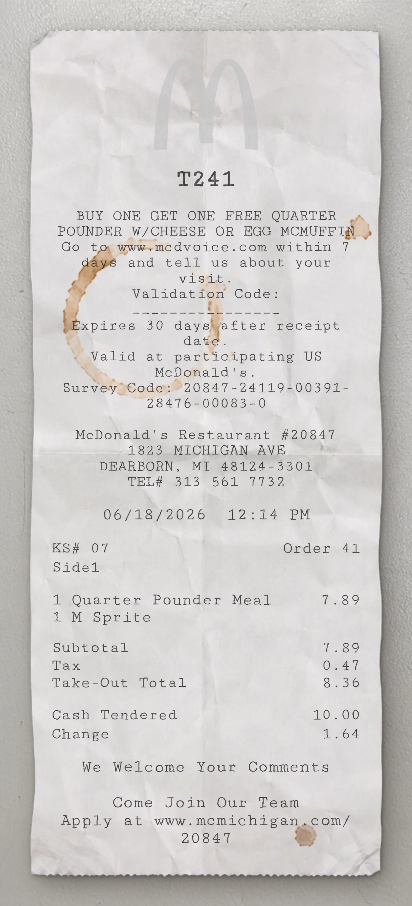Vista previa del recibo McDonald's