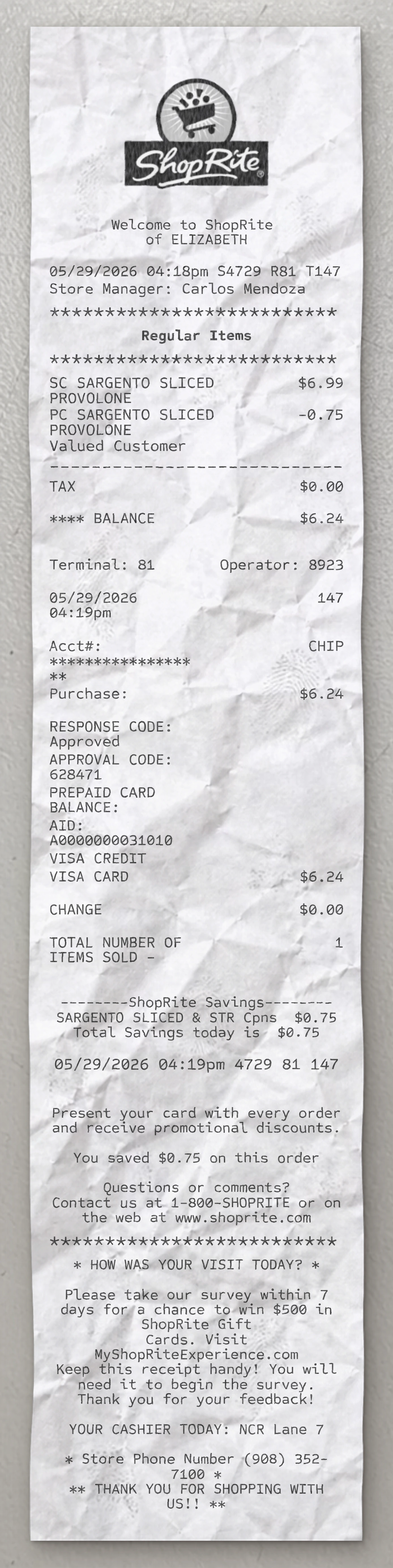 Shoprite sample receipt preview