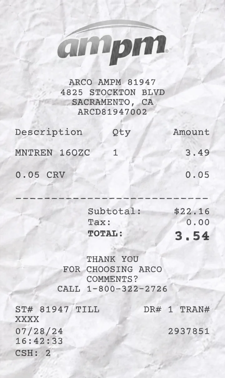 ampm sample receipt preview