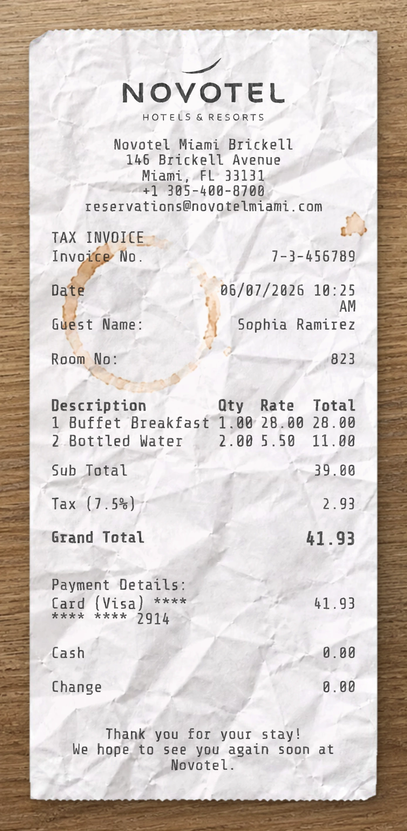 Novotel receipt preview