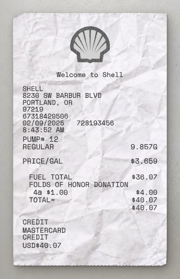 Shell Gas Station sample receipt preview