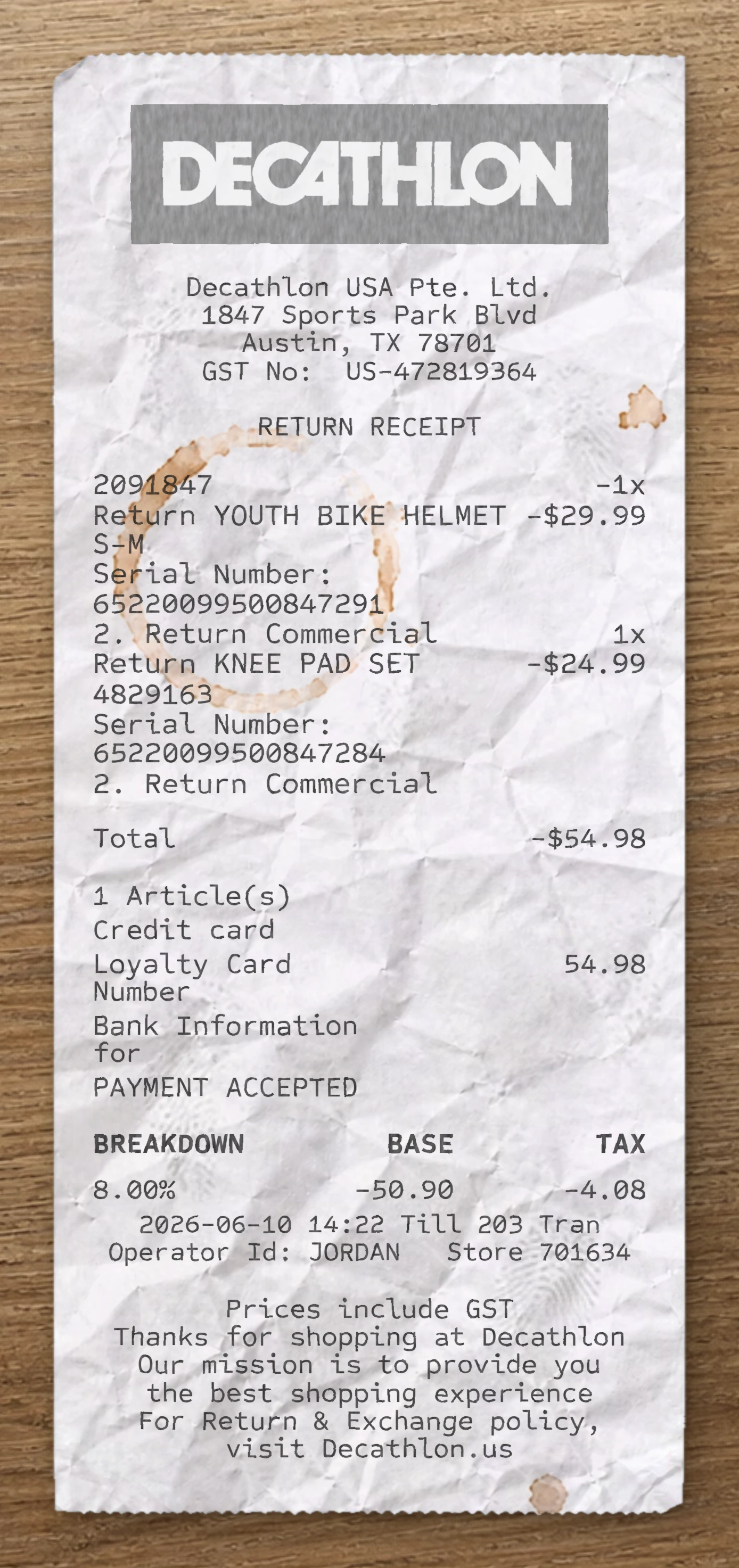 Decathlon receipt preview
