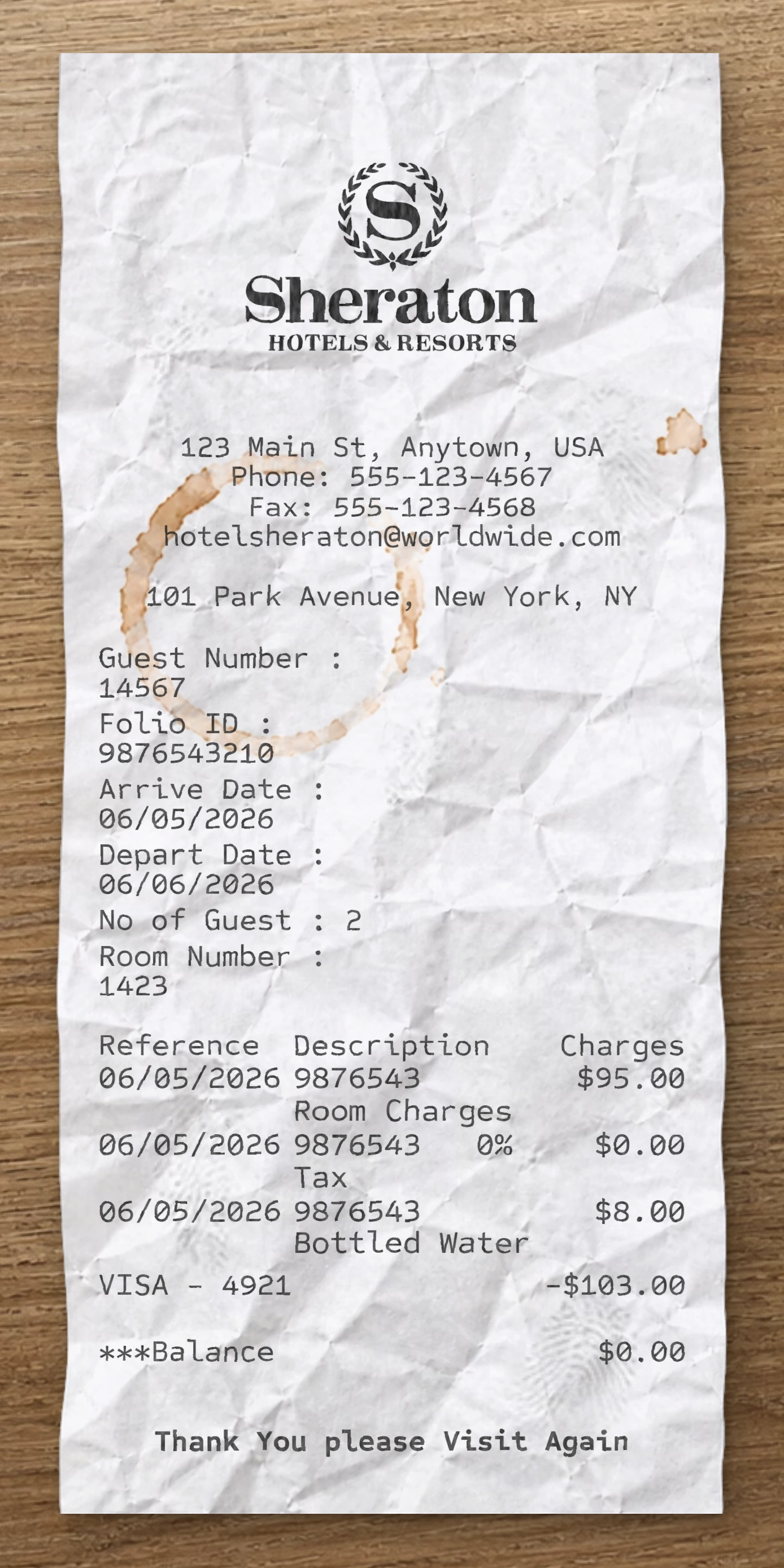 Sheraton receipt preview