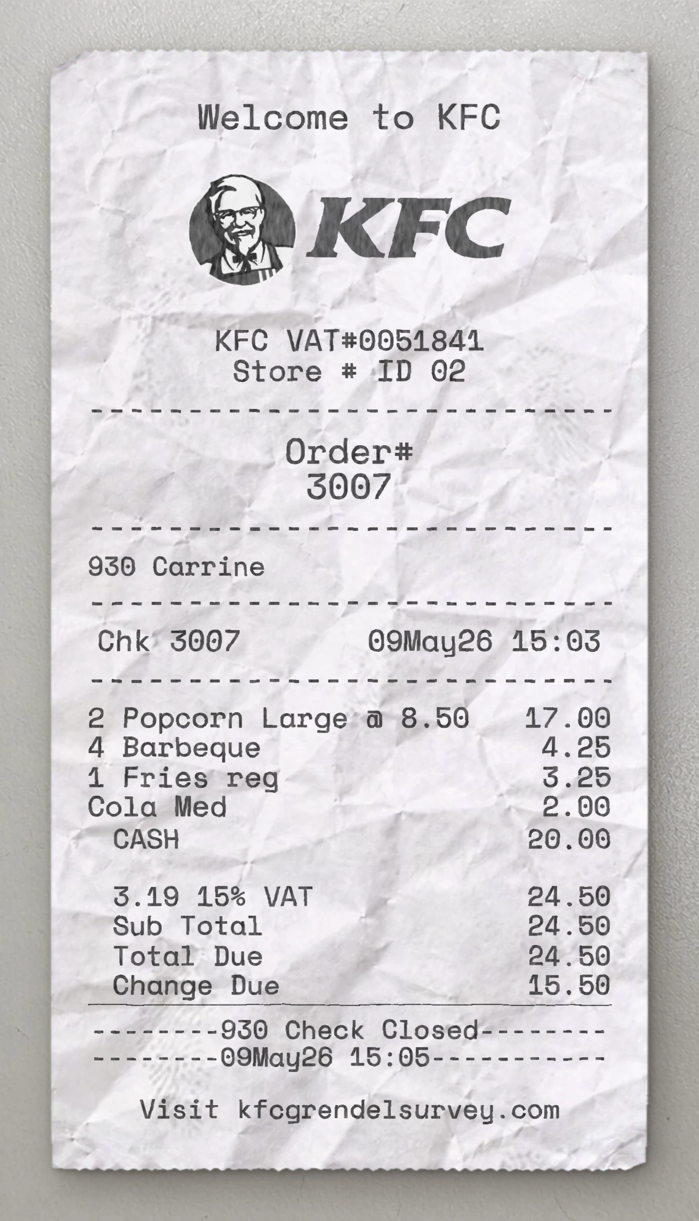 Vista previa del recibo KFC