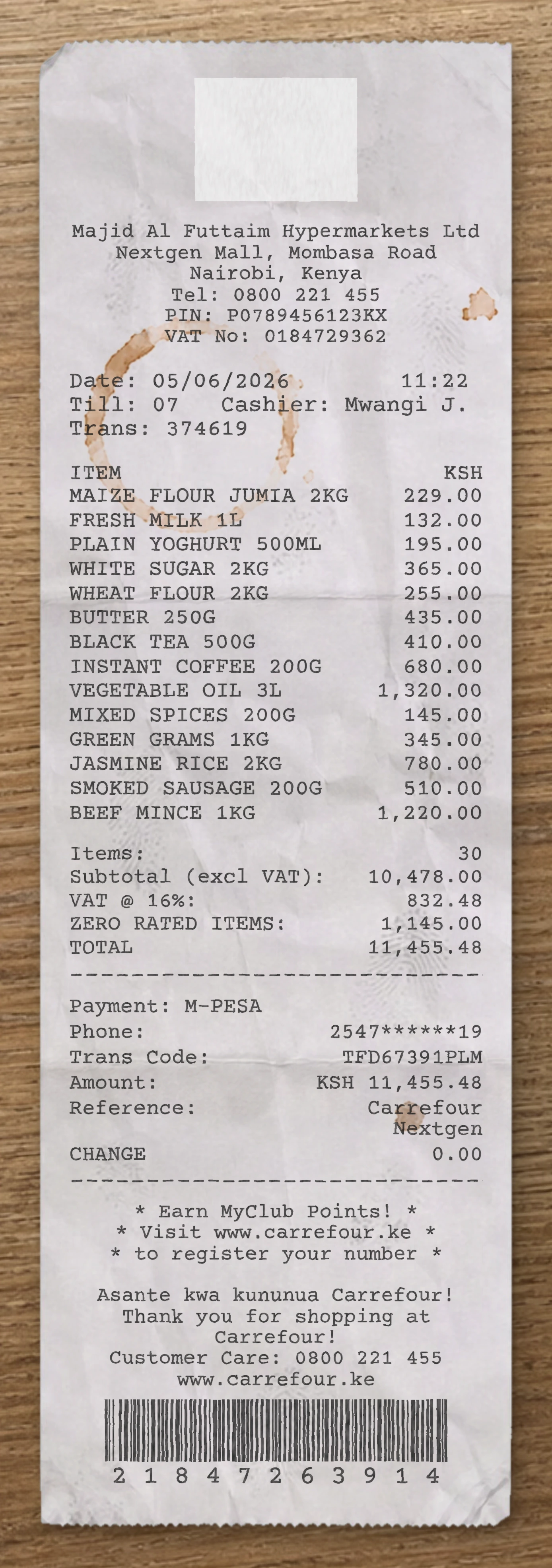 Carrefour receipt preview