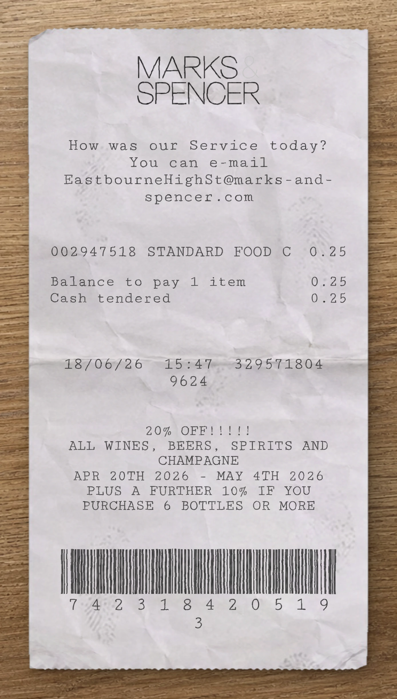Marks and Spencer (M&S) receipt template preview