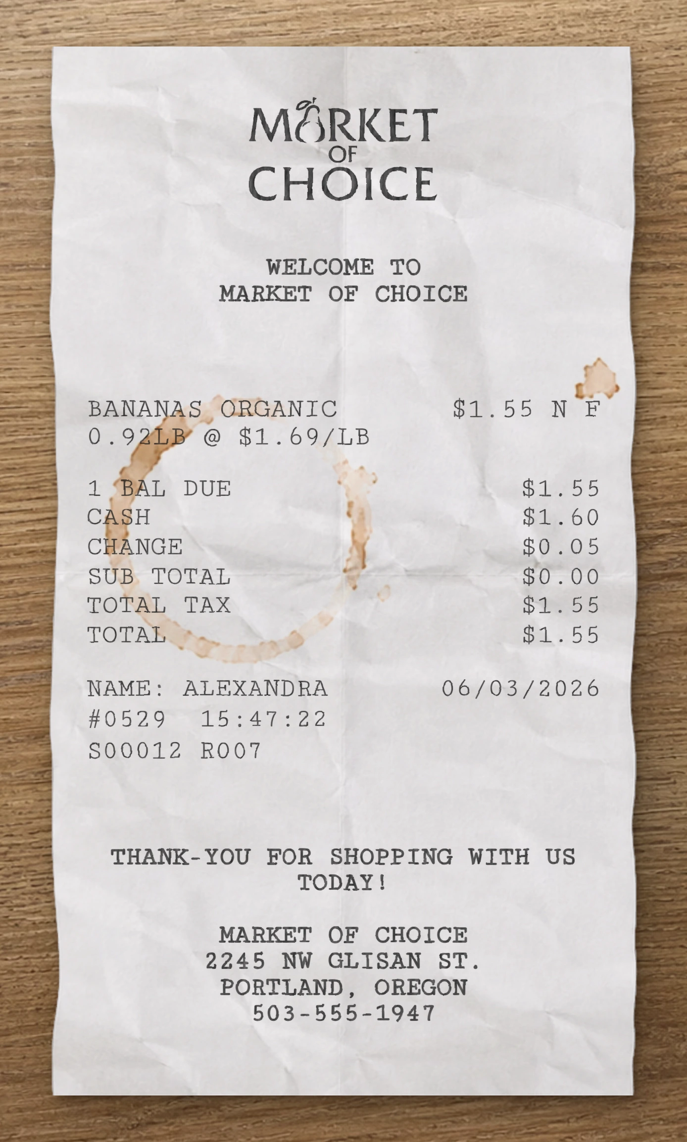 PC Market of Choice receipt preview