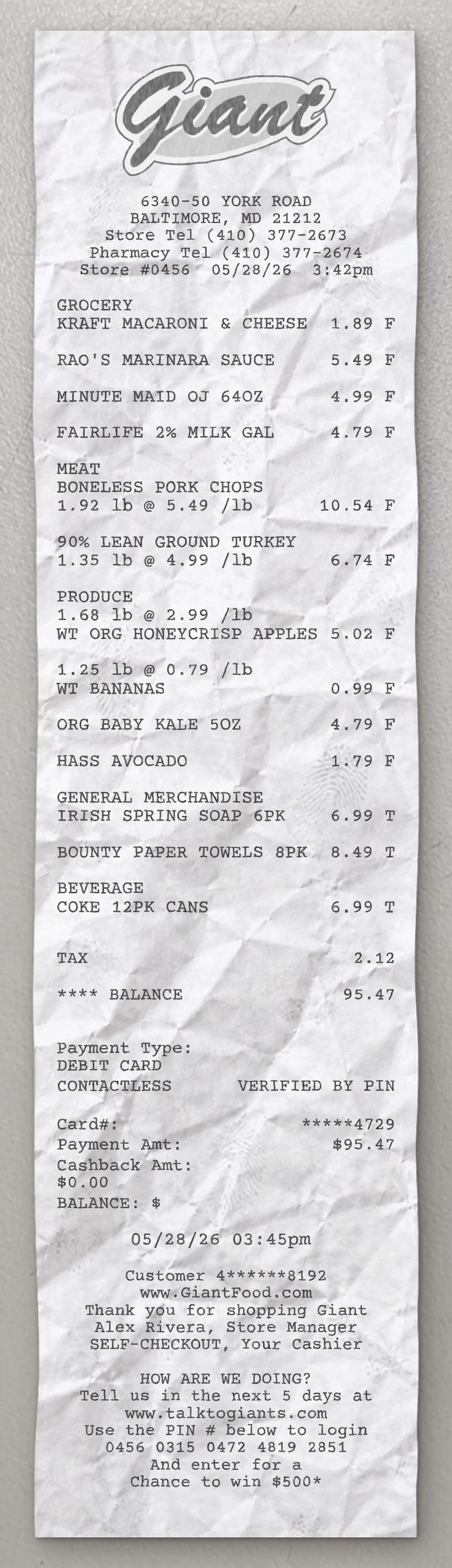 GIANT sample receipt preview