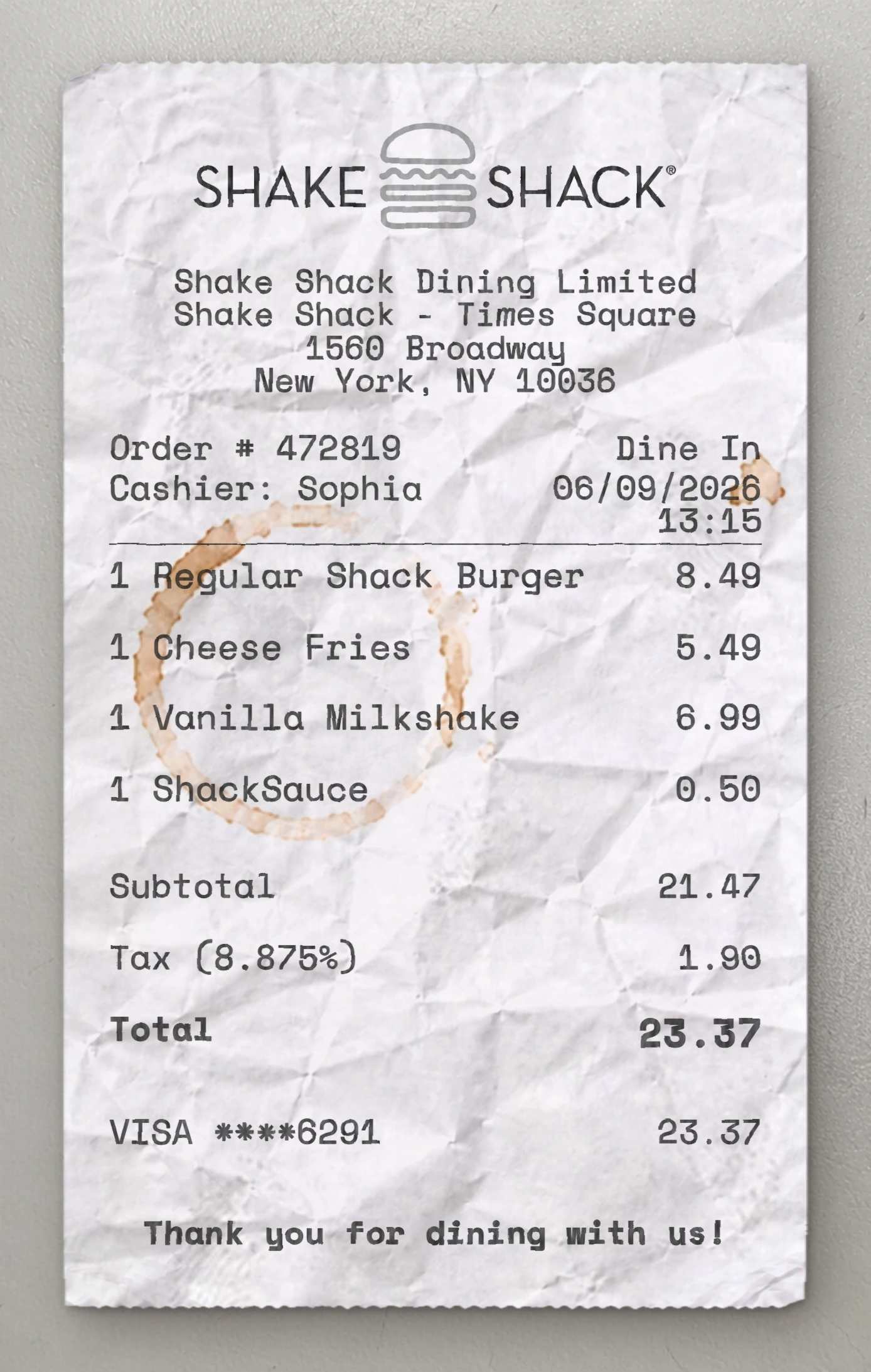 Anteprima dello scontrino Shake Shack