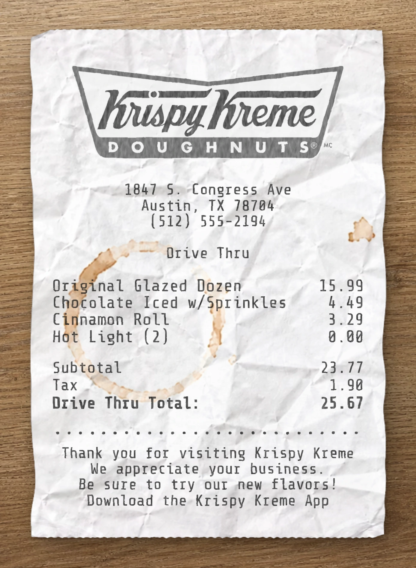 Vista previa del recibo Krispy Kreme