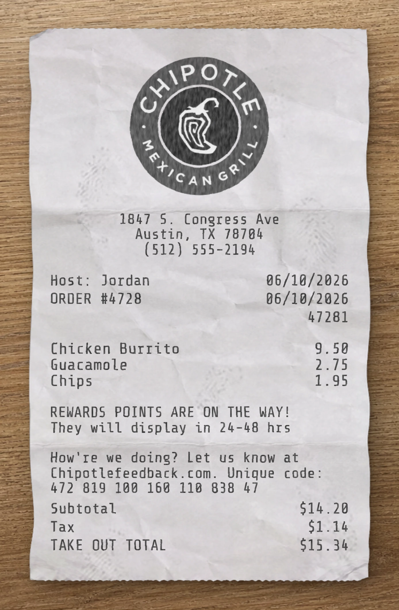 Vista previa del recibo Chipotle