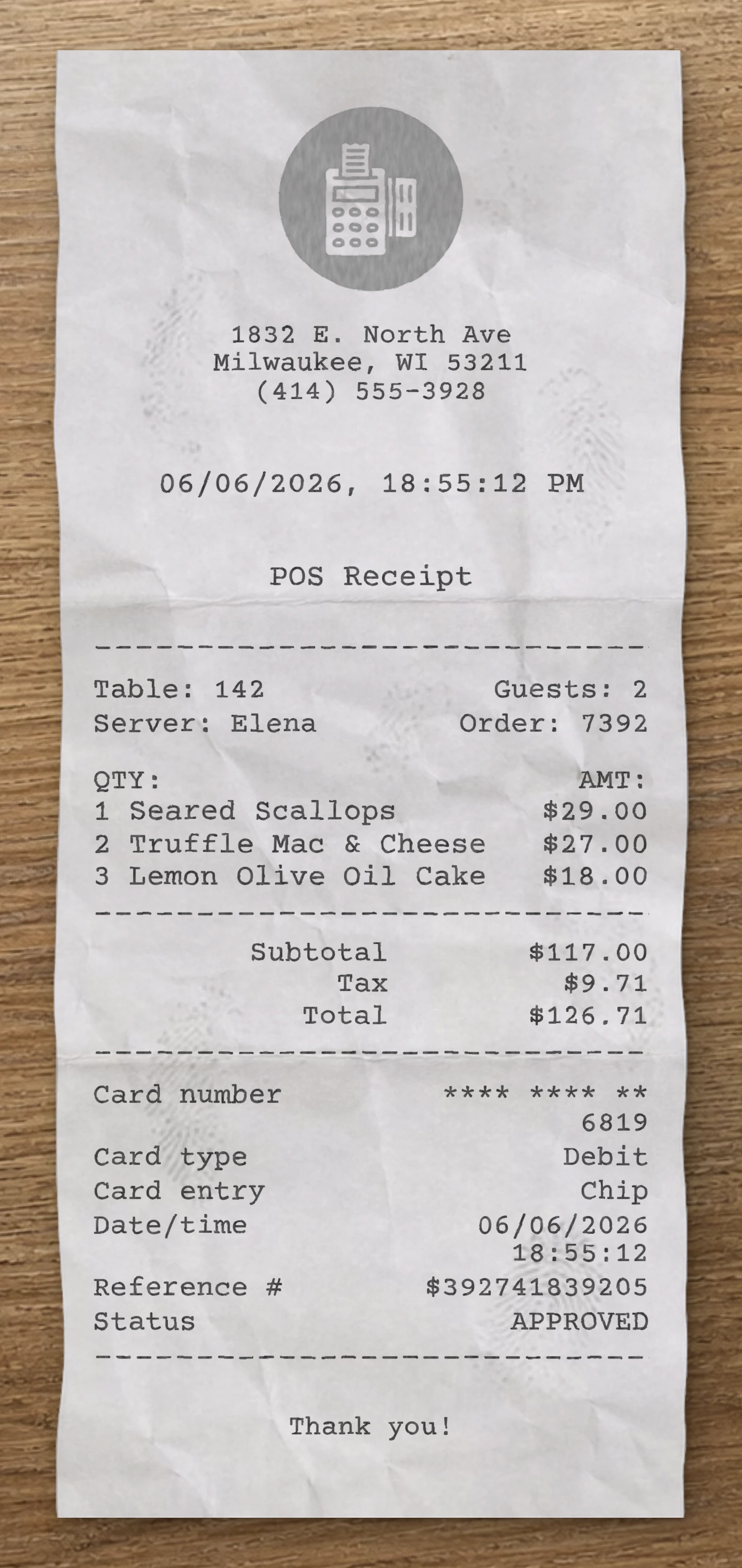 Generic POS receipt preview