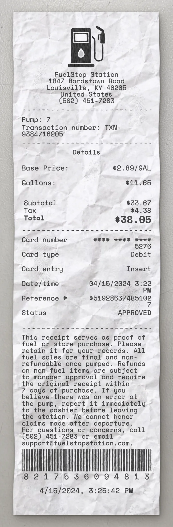 Gas sample receipt preview