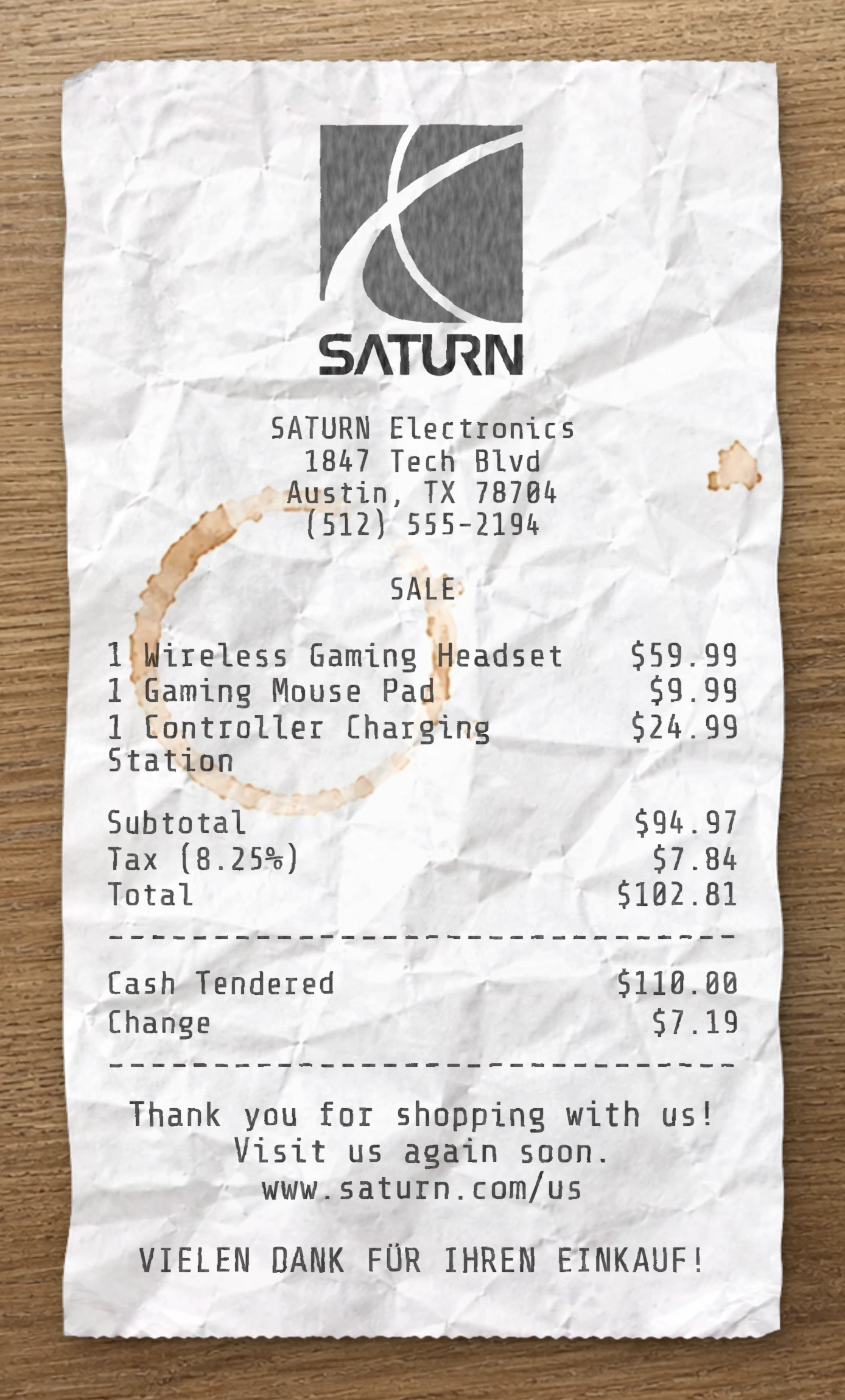 Saturn receipt preview